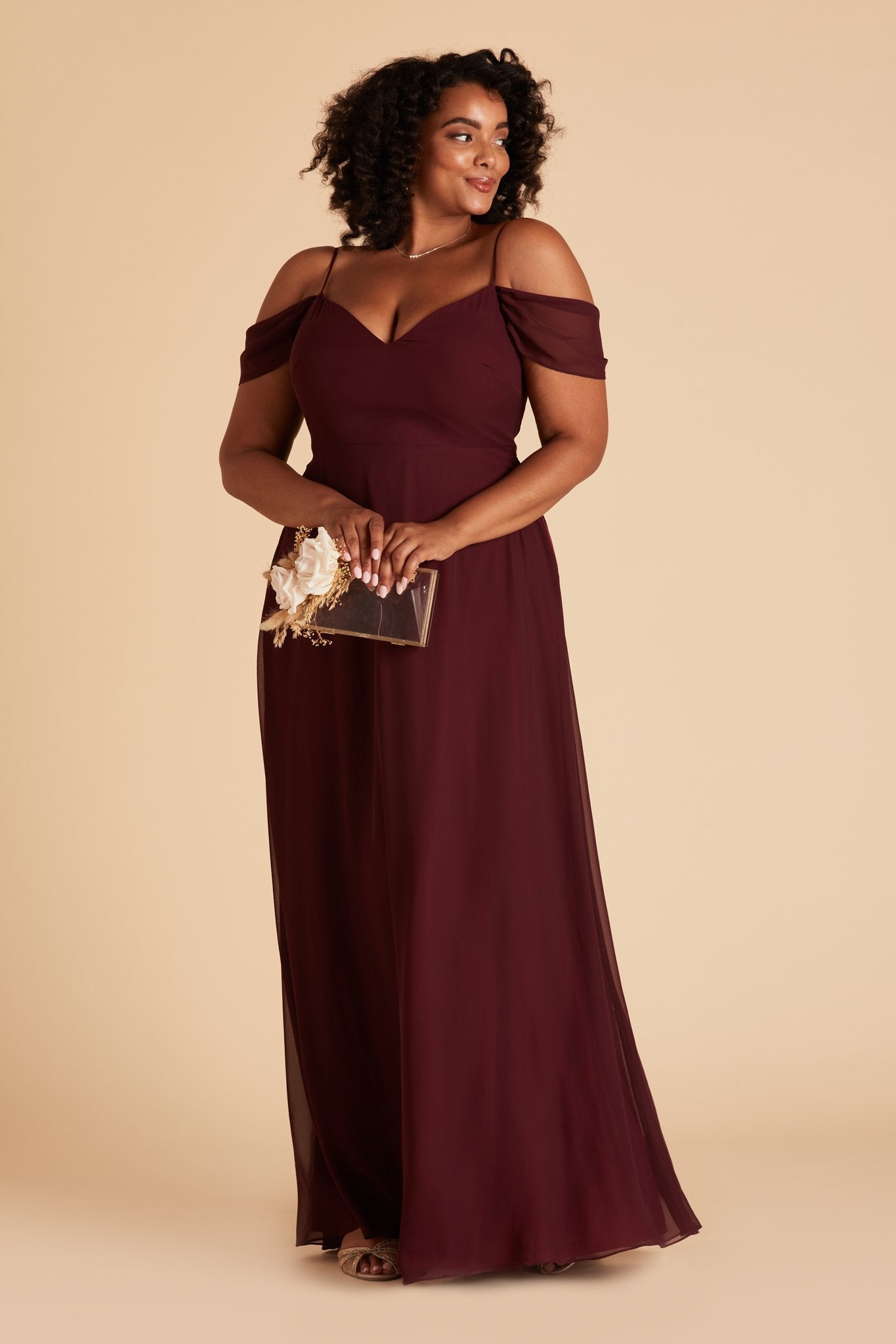 Devin convertible plus size bridesmaid dress in cabernet burgundy chiffon by Birdy Grey, front view