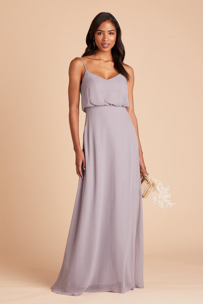 Gwennie bridesmaid dress in silver chiffon by Birdy Grey, front view