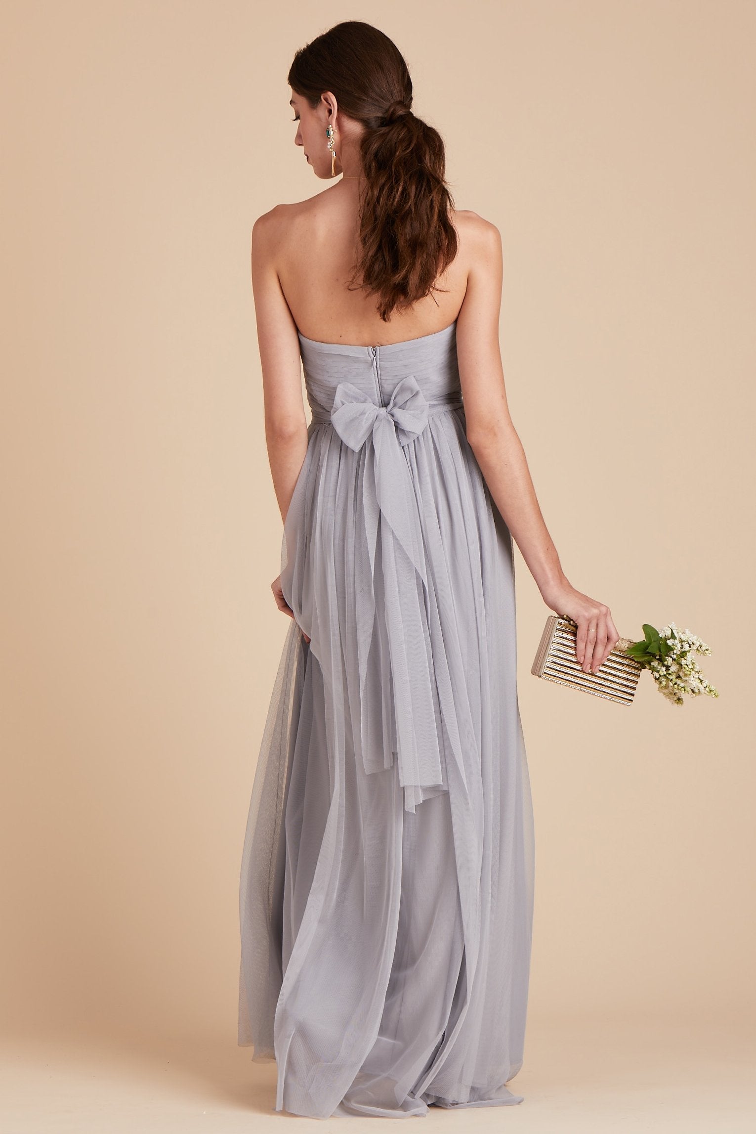 Christina convertible bridesmaid dress in silver tulle by Birdy Grey, back view