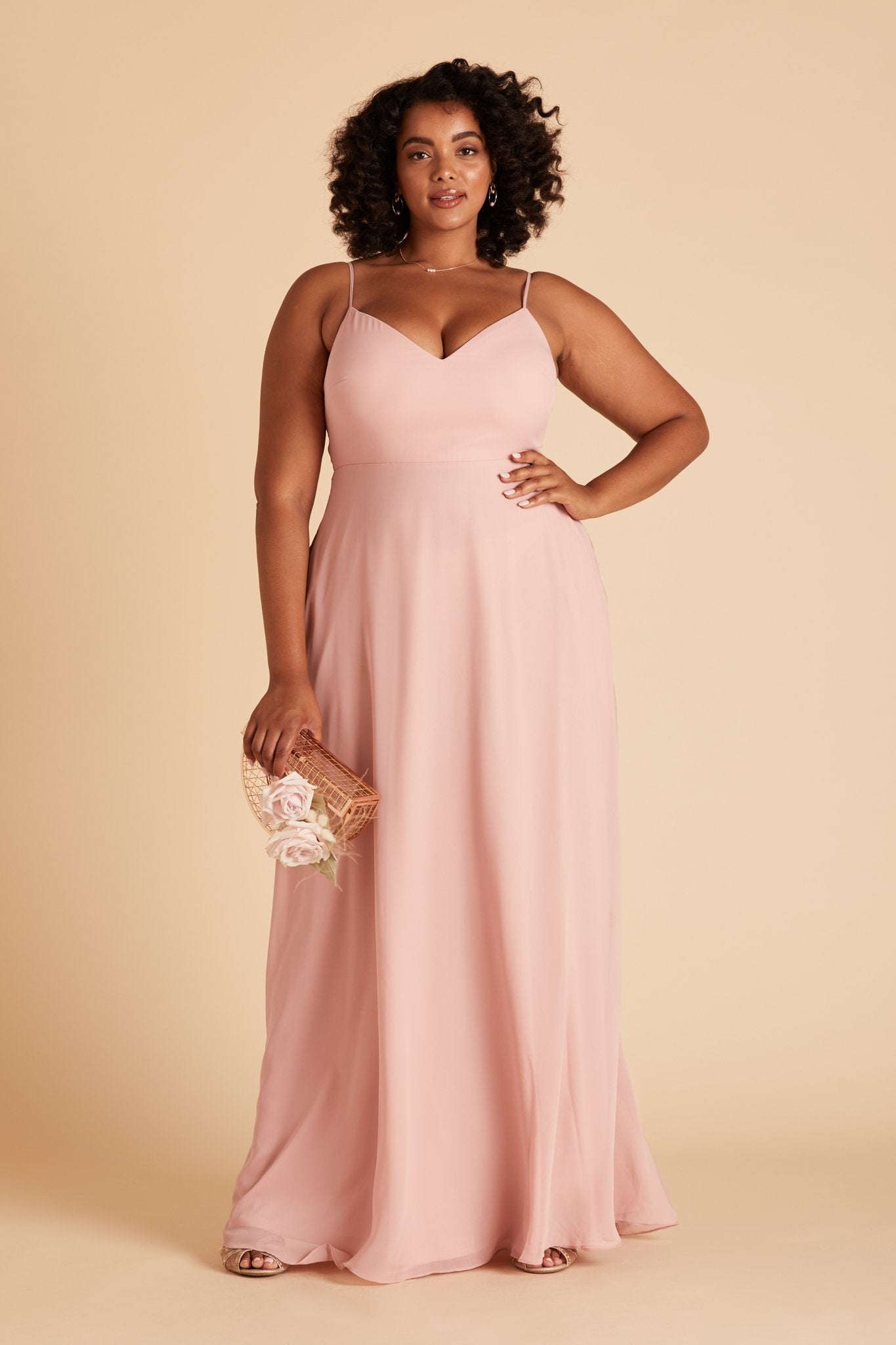 Devin convertible plus size bridesmaids dress in dusty rose chiffon by Birdy Grey, front view