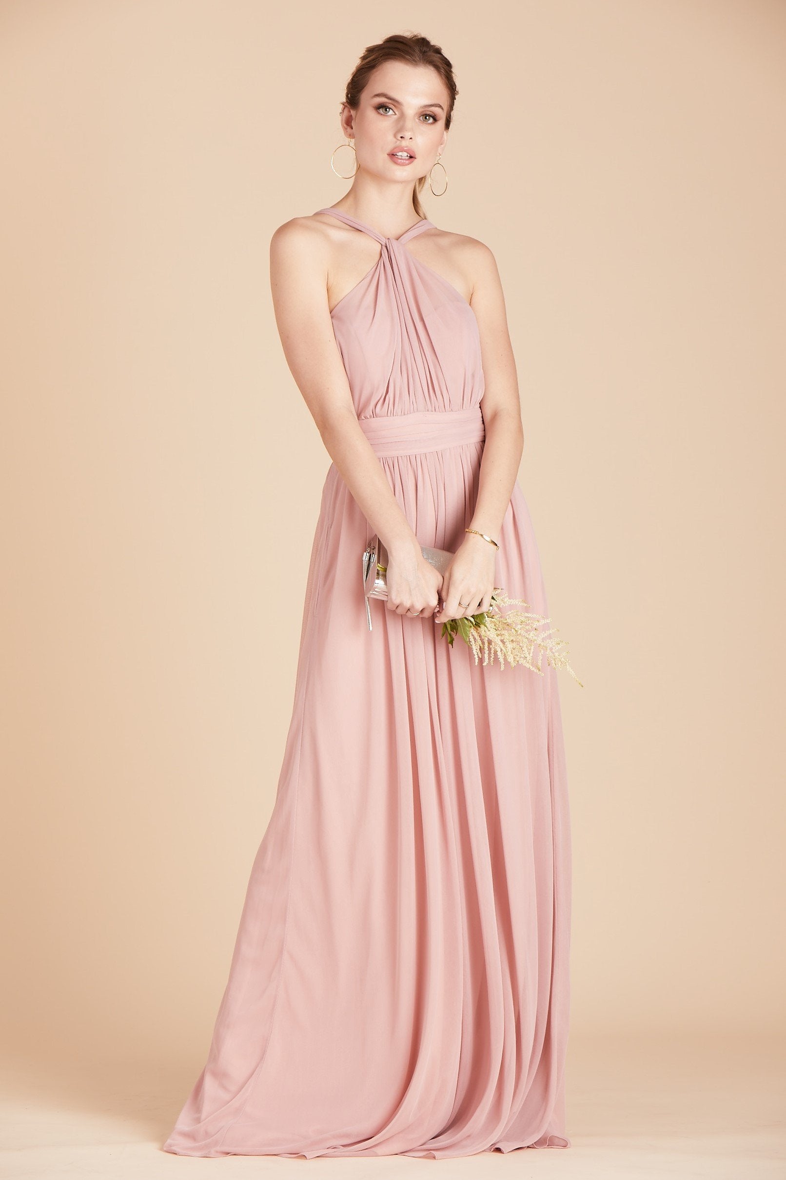 Kiko bridesmaid dress in dusty rose chiffon by Birdy Grey, front view