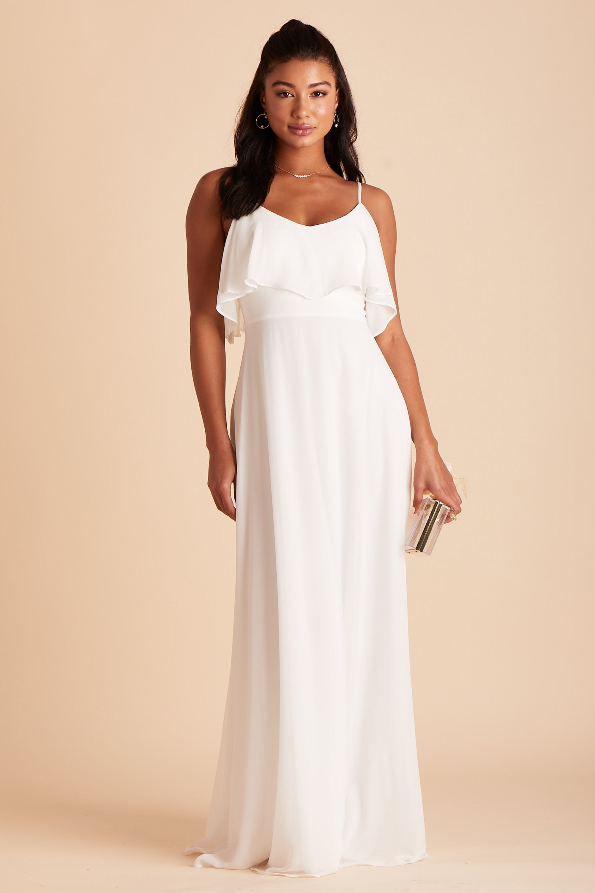 Jane convertible bridesmaid dress in white chiffon by Birdy Grey, front view