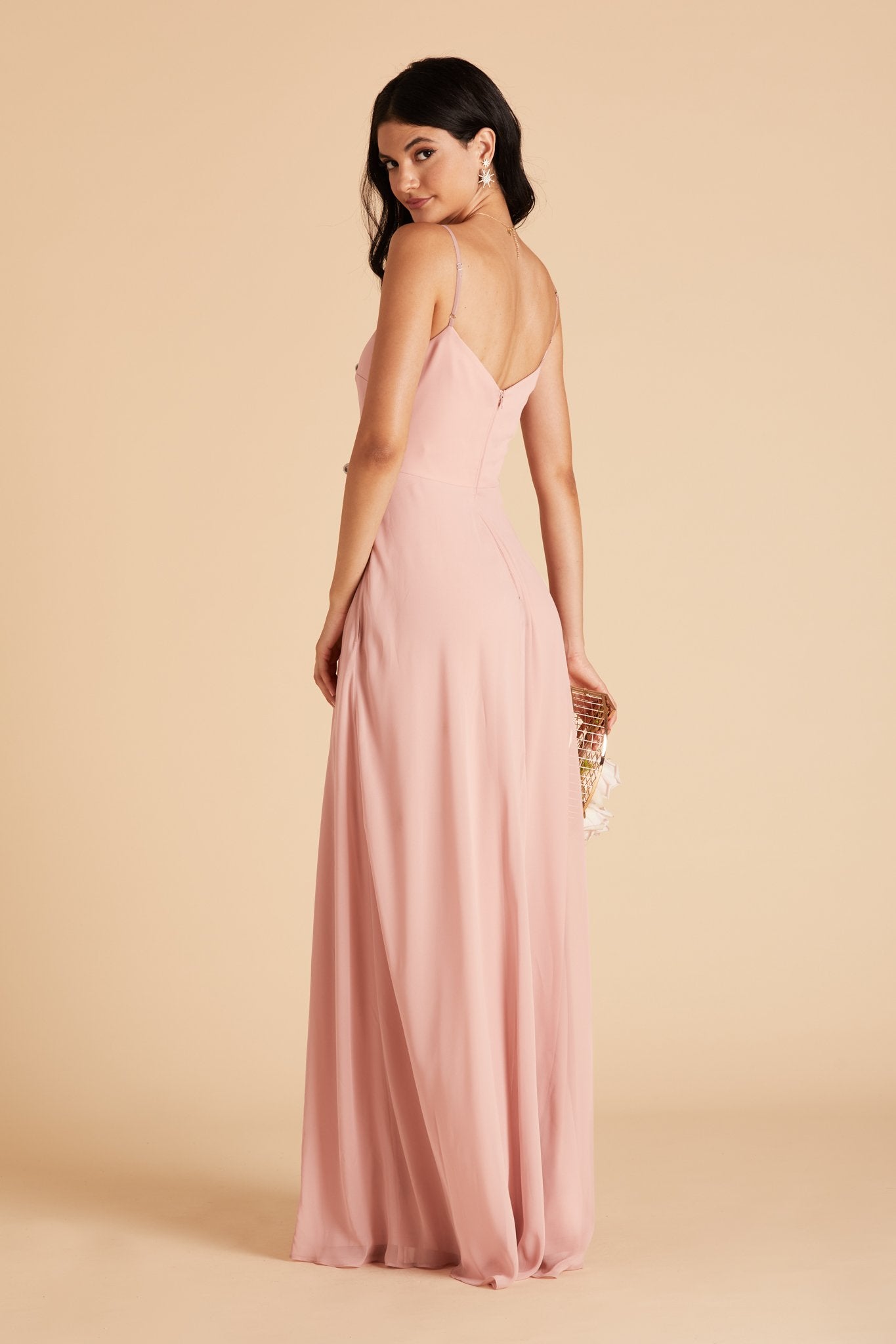 Devin convertible bridesmaids dress in dusty rose chiffon by Birdy Grey, side view