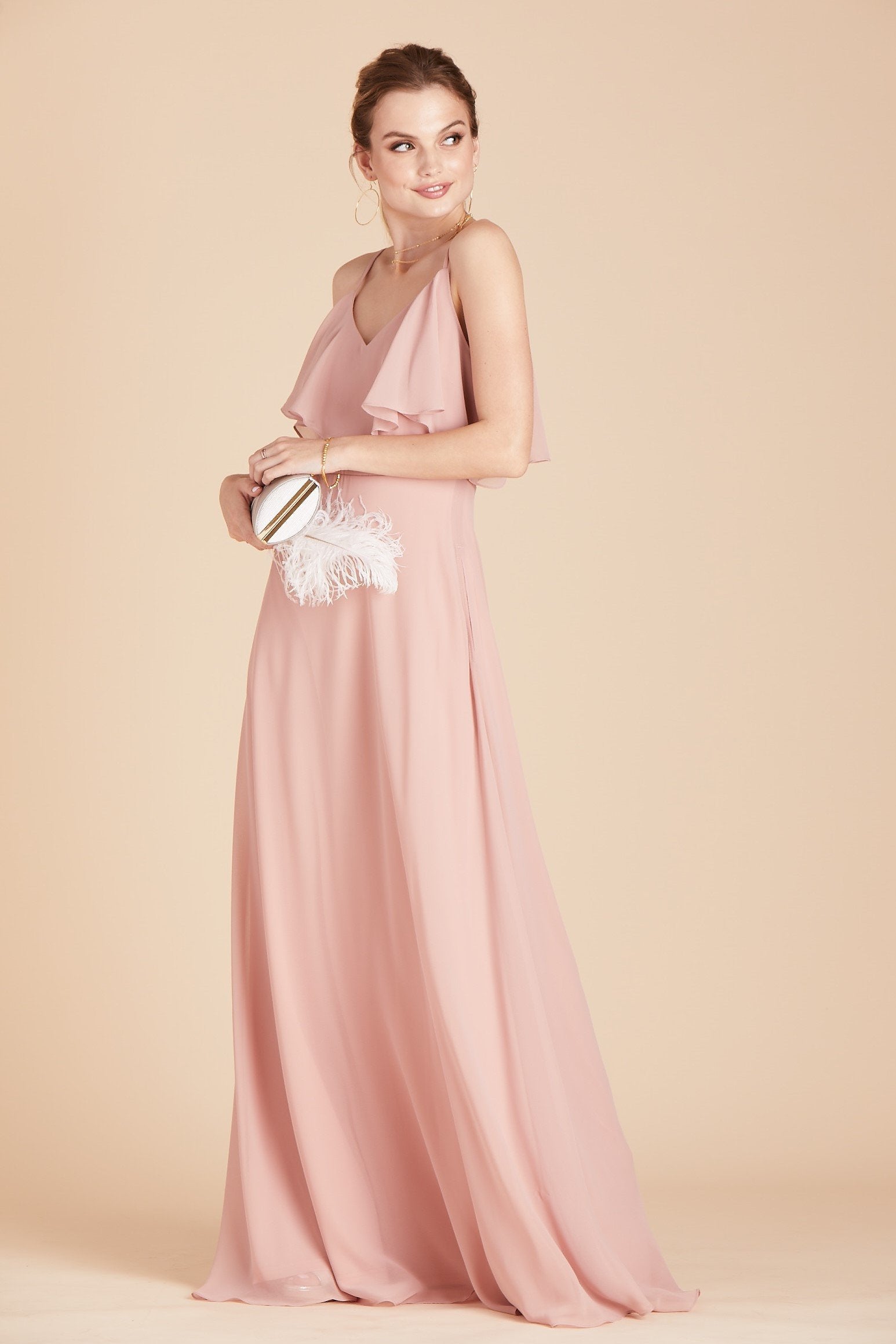 Jane convertible bridesmaid dress in dusty rose chiffon by Birdy Grey, front view