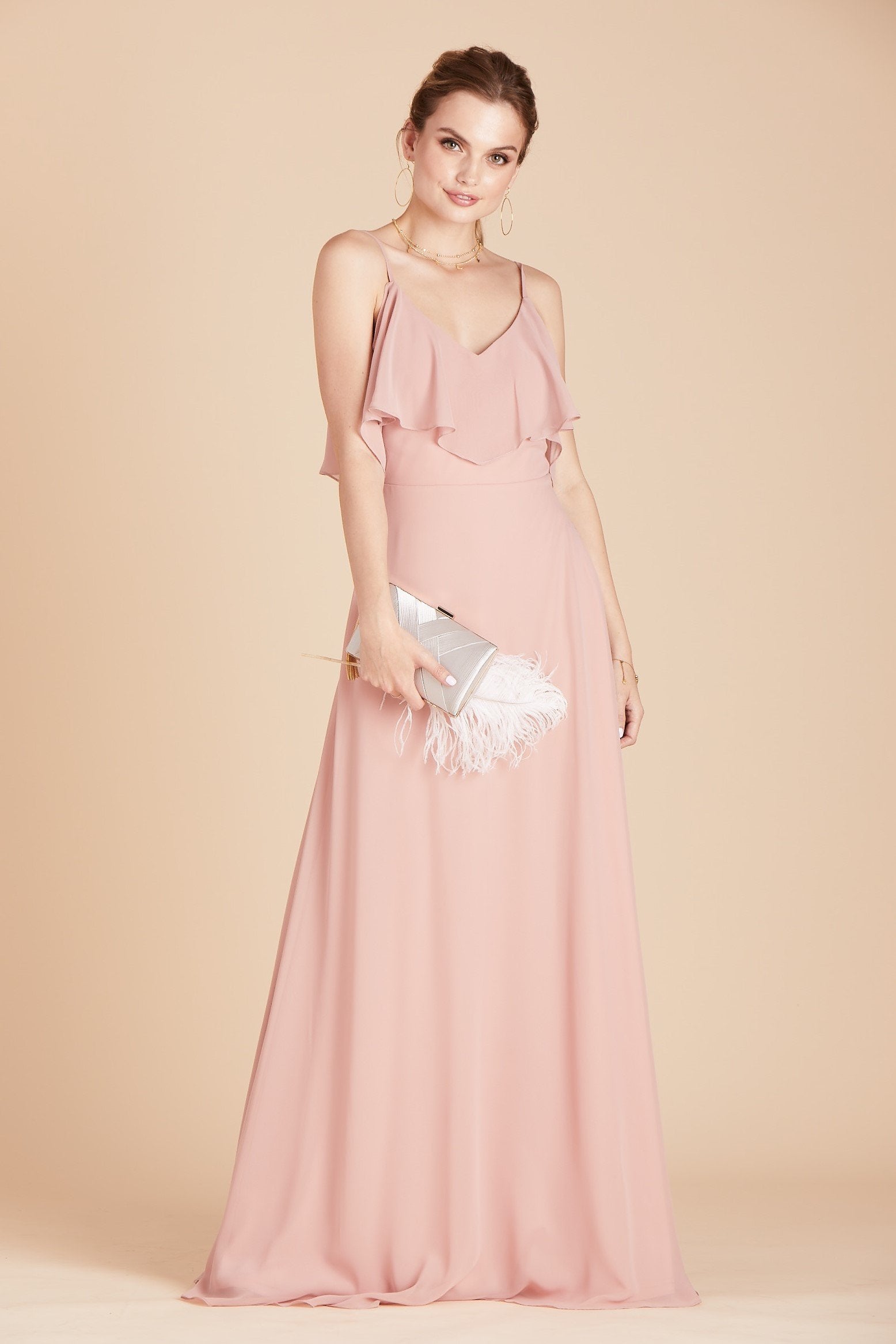 Jane convertible bridesmaid dress in dusty rose chiffon by Birdy Grey, front view