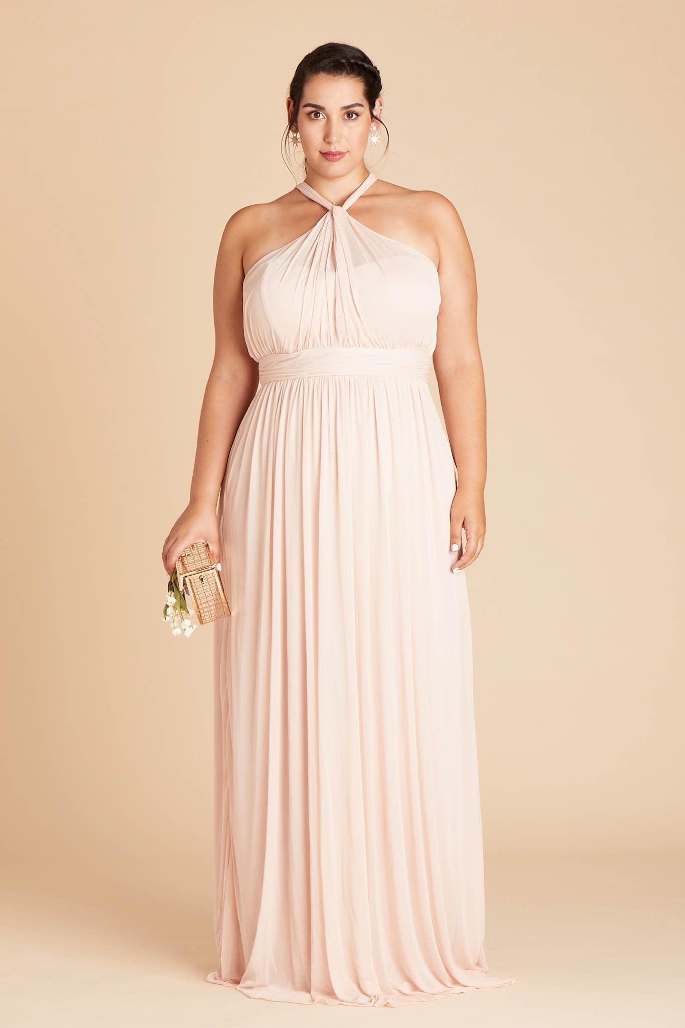 Kiko plus size bridesmaid dress in pale blush chiffon by Birdy Grey, front view