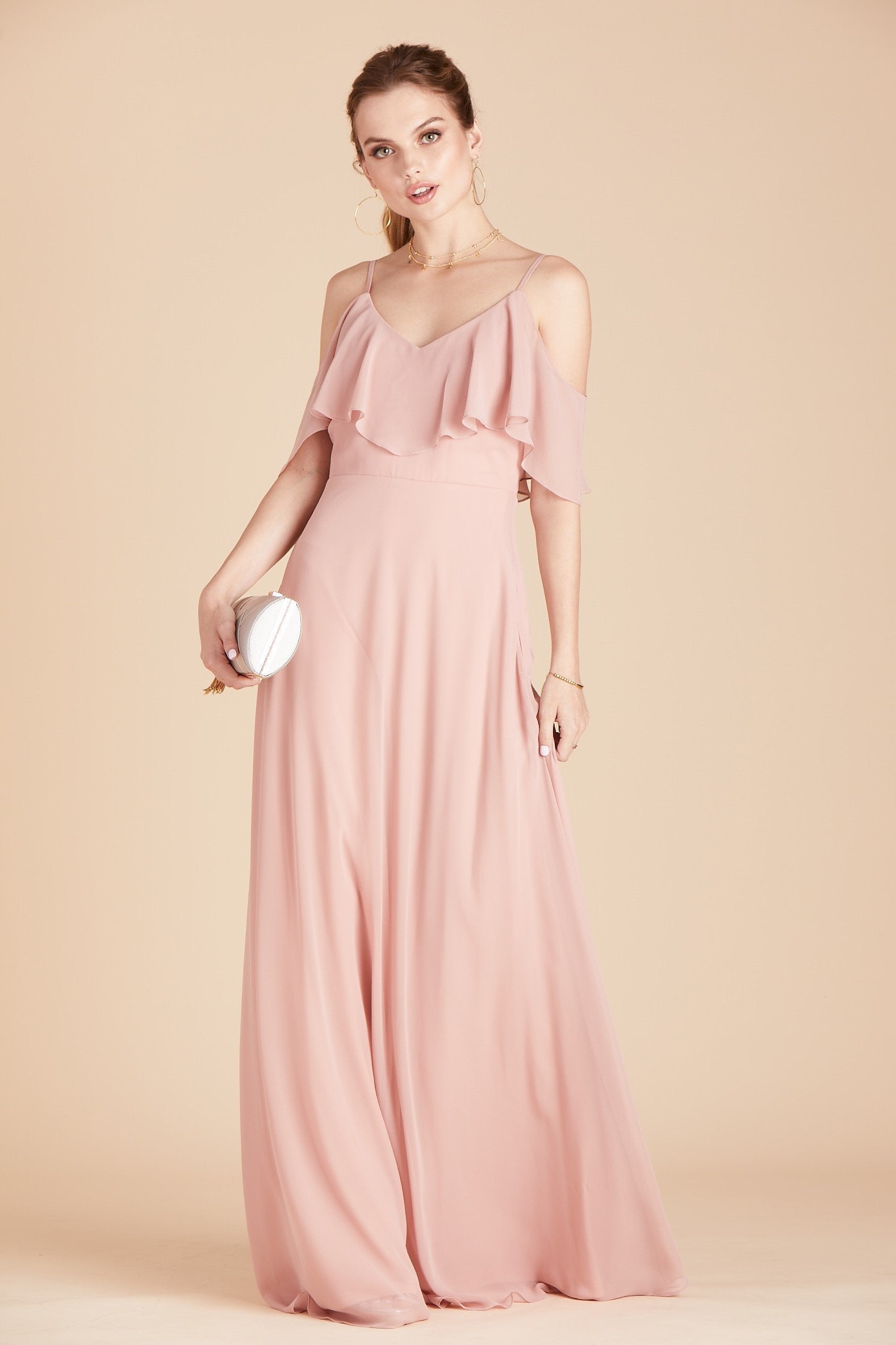 Jane convertible bridesmaid dress in dusty rose chiffon by Birdy Grey, front view