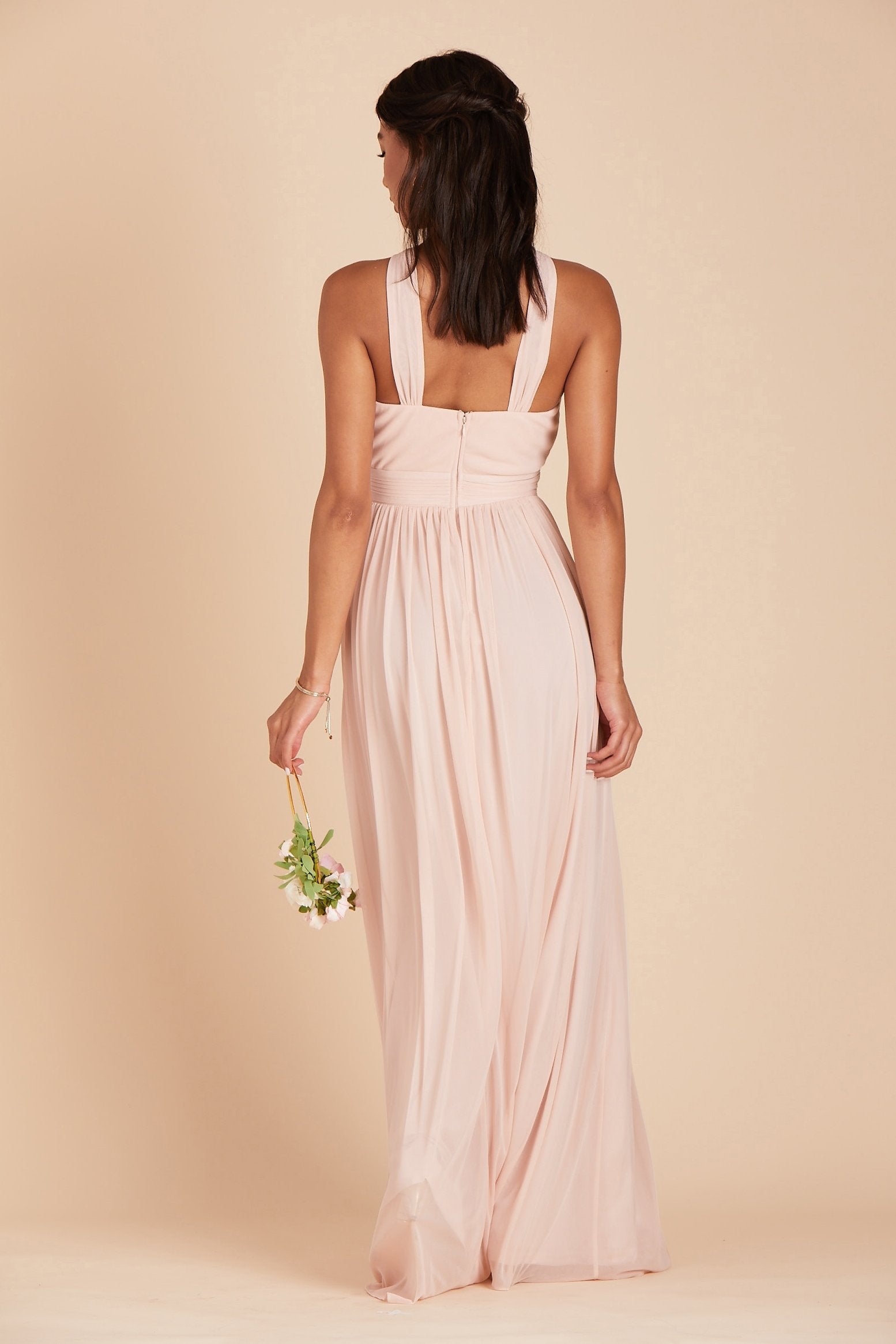 Kiko bridesmaid dress in pale blush chiffon by Birdy Grey, back view