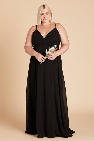 Kaia plus size bridesmaids dress in black chiffon by Birdy Grey, front view