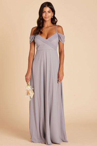 Spence convertible bridesmaids dress in silver chiffon by Birdy Grey, front view