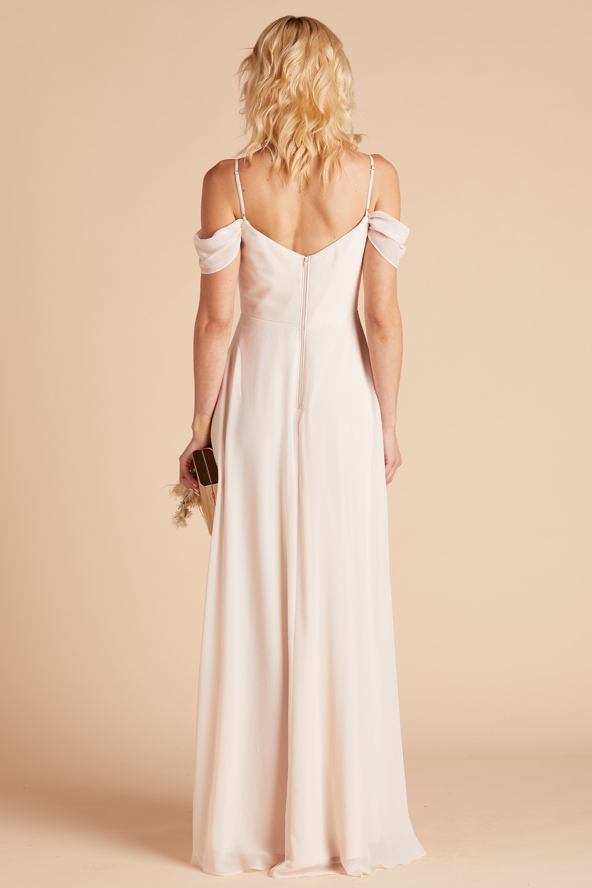 Devin convertible bridesmaids dress in champagne chiffon by Birdy Grey, back view