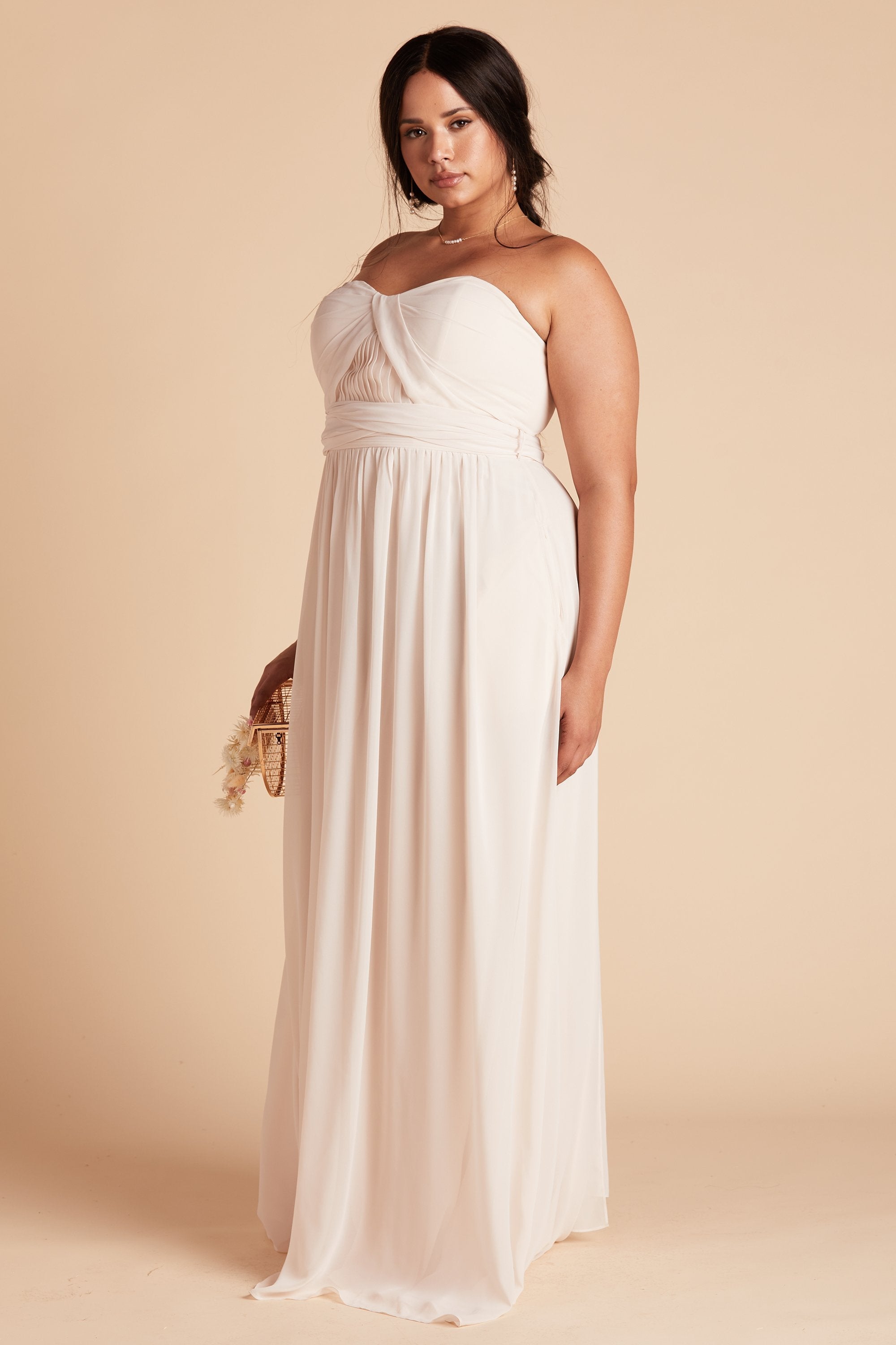 Grace convertible plus size bridesmaid dress in champaign chiffon by Birdy Grey, side view