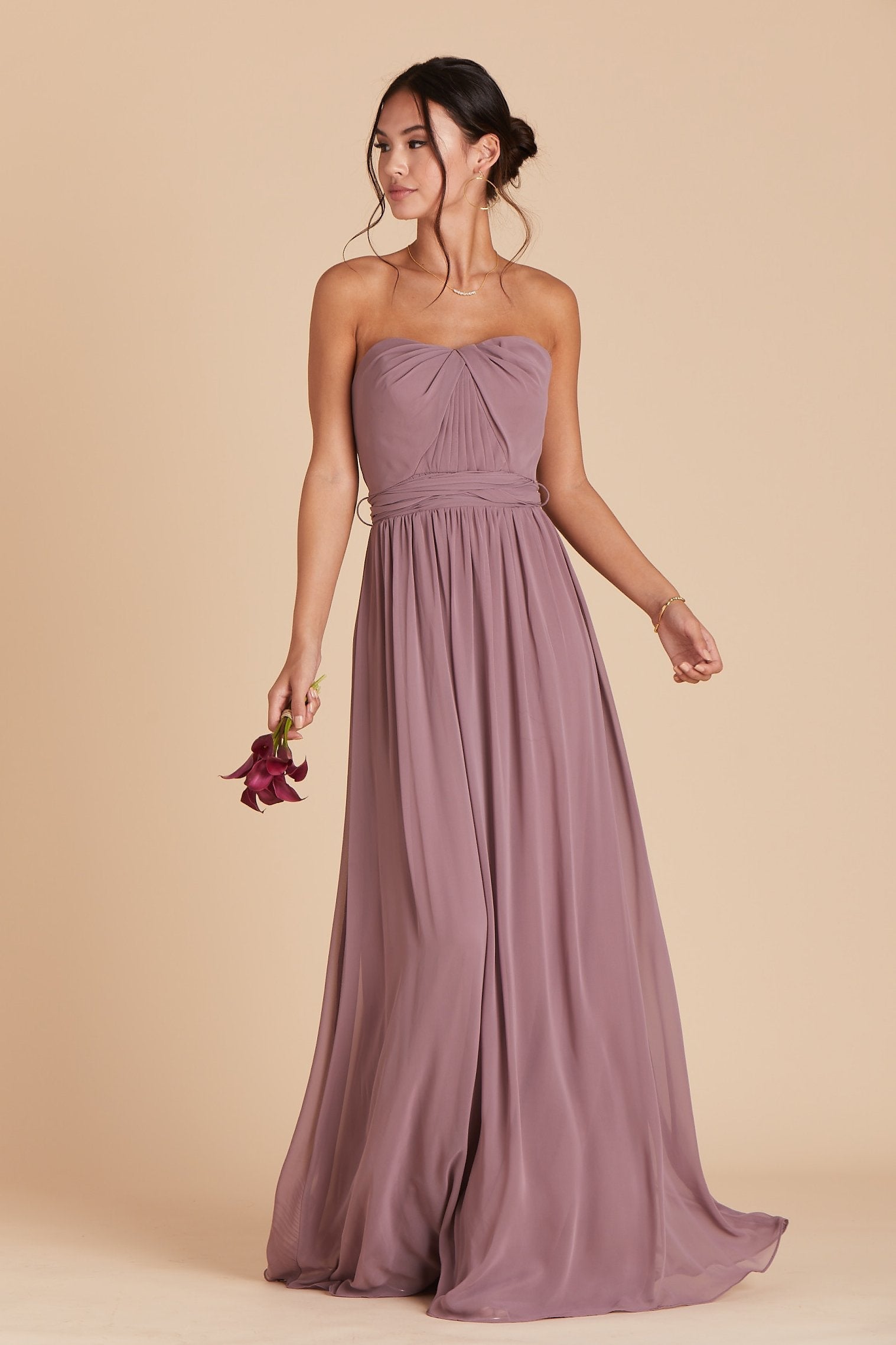 Grace convertible bridesmaid dress in Dark Mauve Purple Chiffon by Birdy Grey, front view