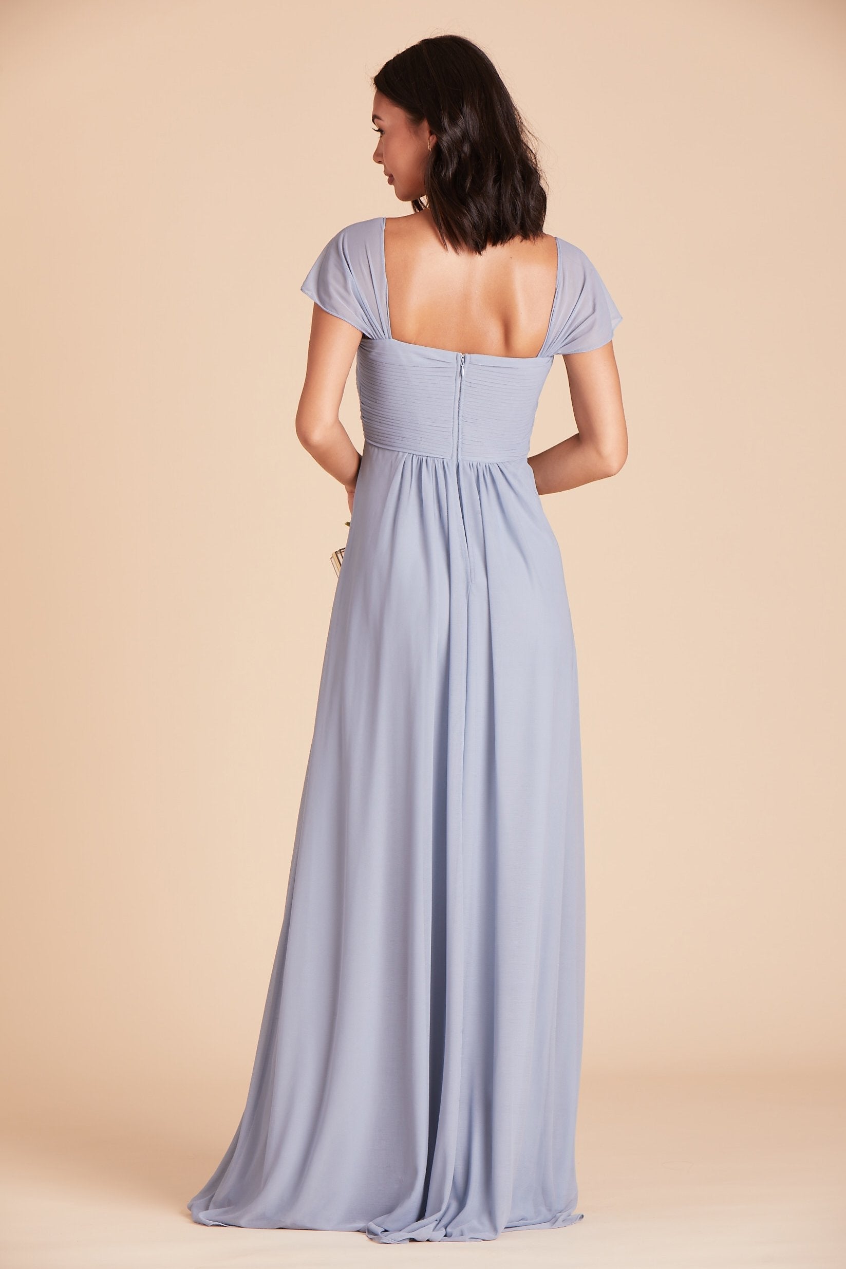 Maria convertible bridesmaids dress in dusty blue chiffon by Birdy Grey, back view