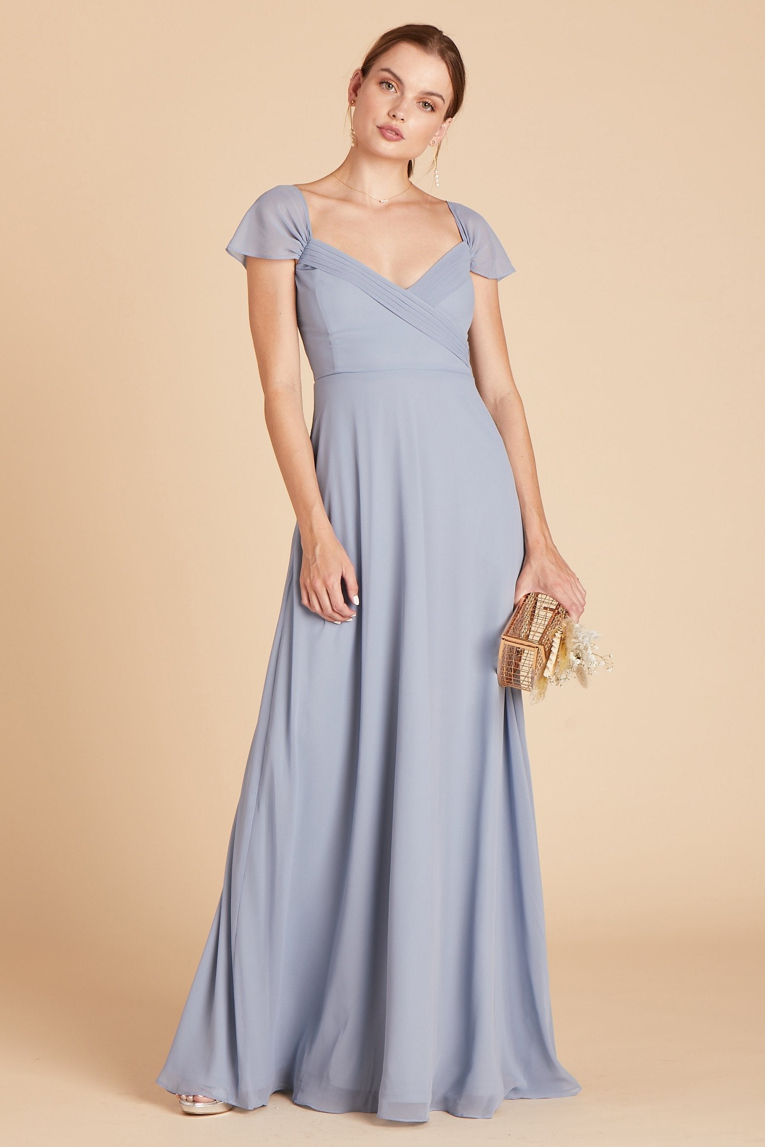 Spence convertible bridesmaid dress in dusty blue chiffon by Birdy Grey, front view