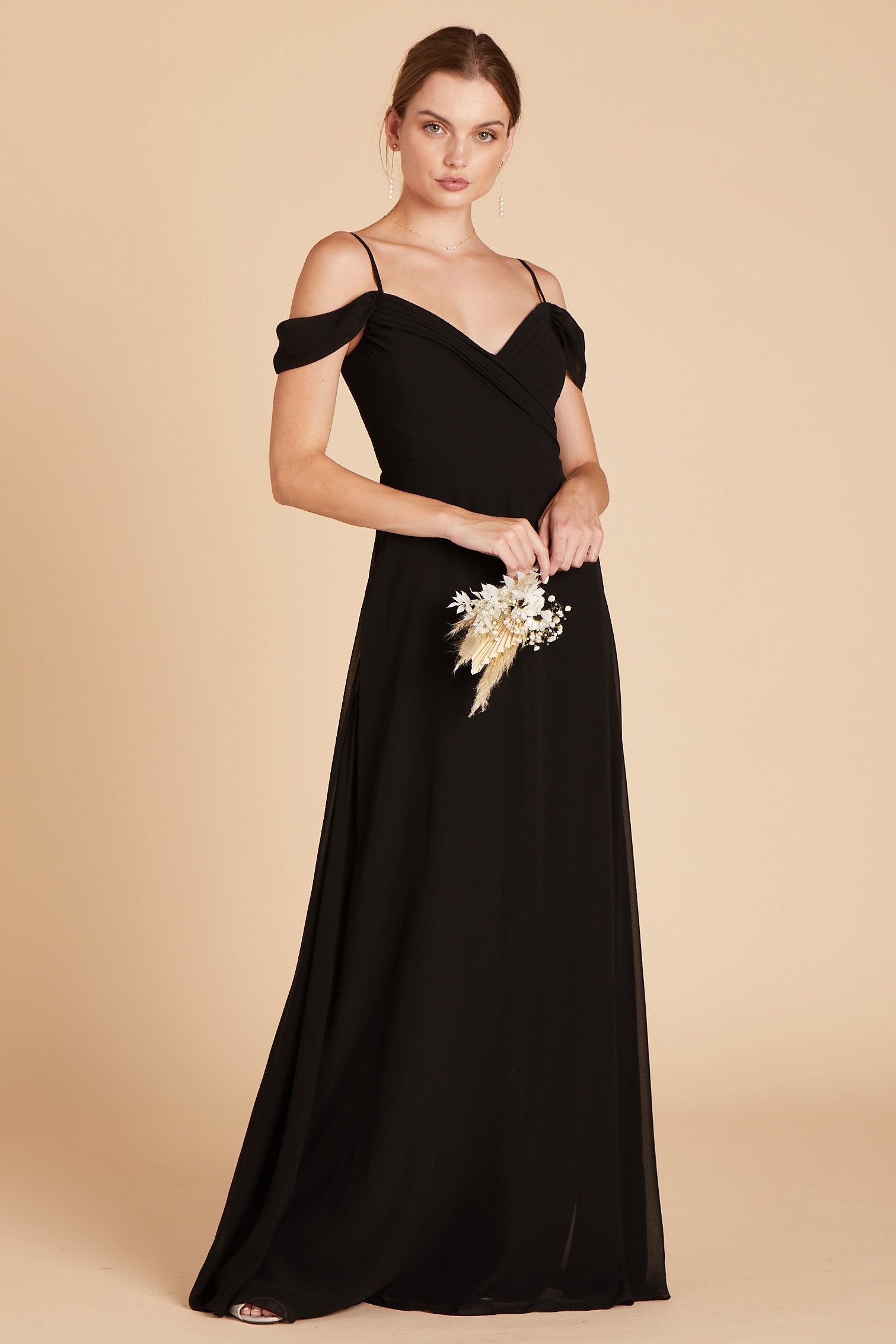 Spence convertible bridesmaid dress in black chiffon by Birdy Grey, front view