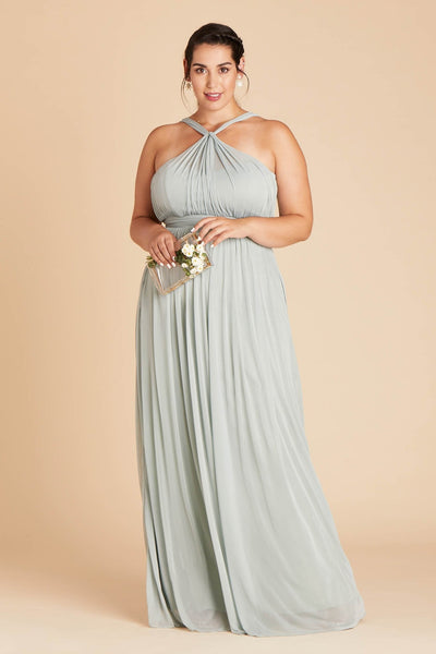 Kiko plus size bridesmaid dress in sage green chiffon by Birdy Grey, front view