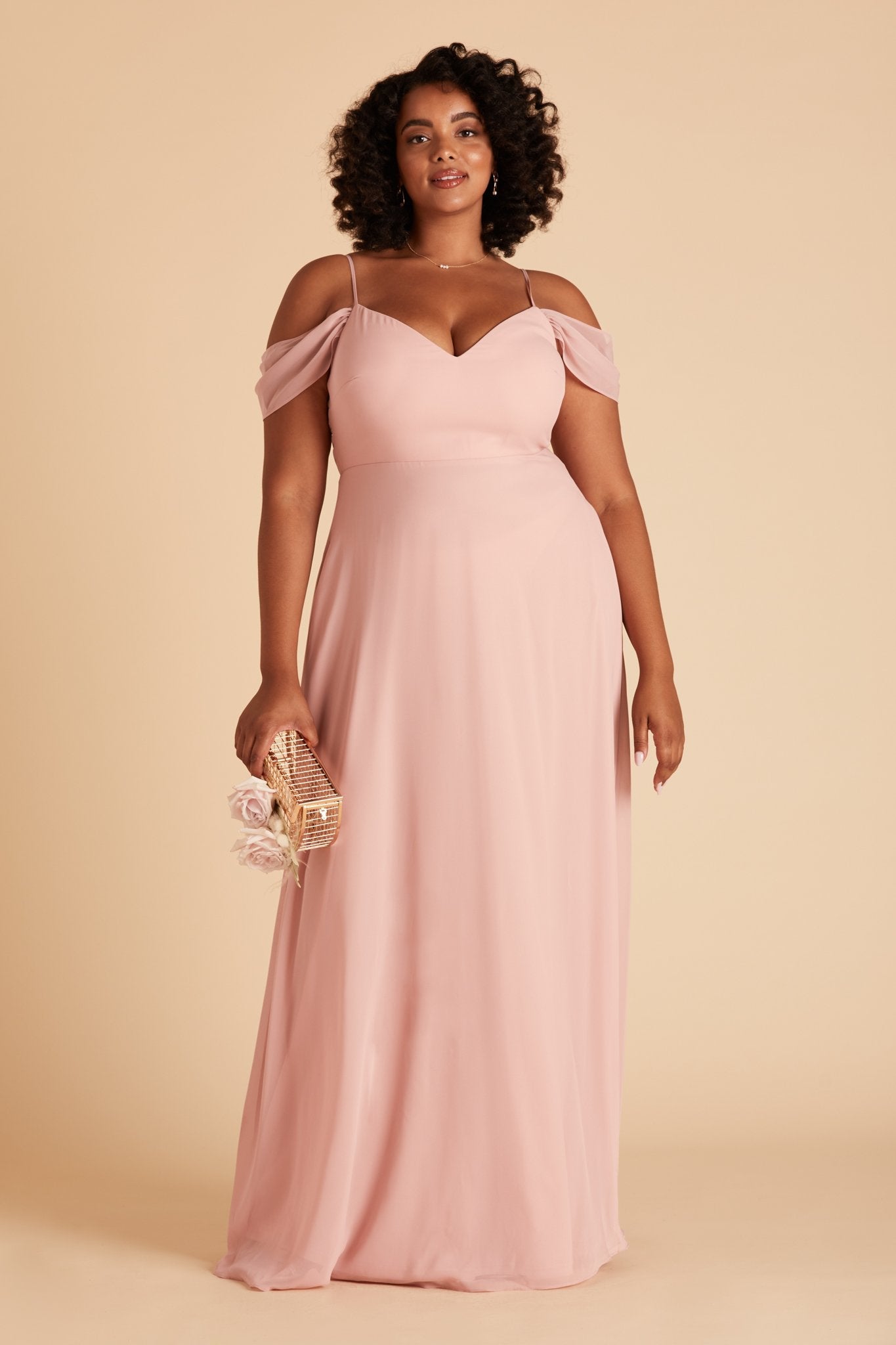 Devin convertible plus size bridesmaids dress in dusty rose chiffon by Birdy Grey, front view