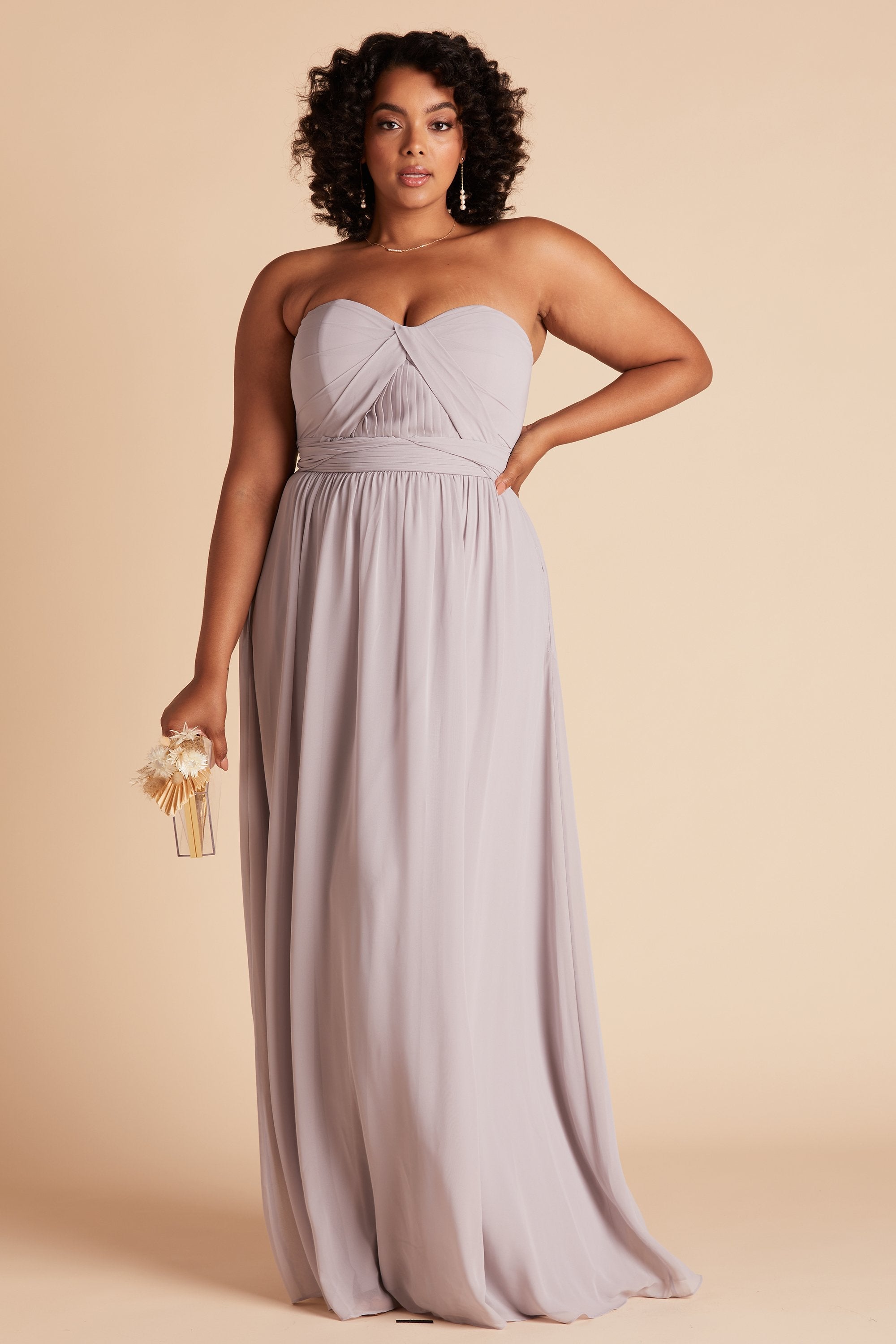 Grace convertible plus size bridesmaid dress in lilac purple chiffon by Birdy Grey, front view