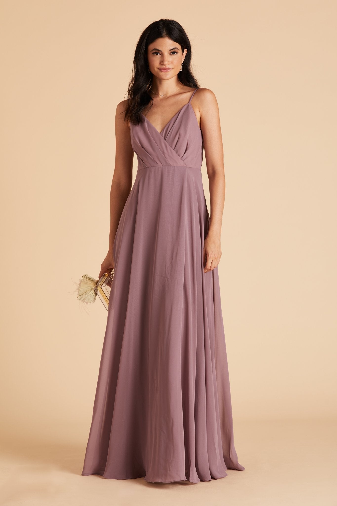 Kaia bridesmaids dress in dark mauve purple chiffon by Birdy Grey, front view