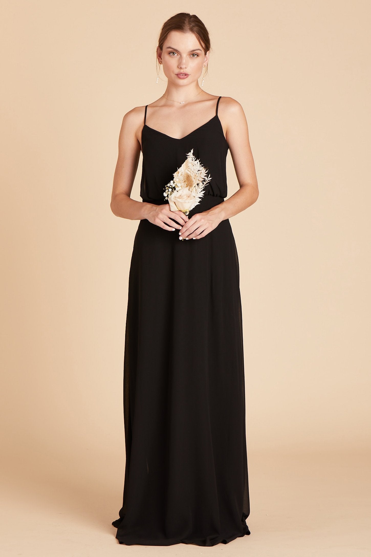 Gwennie bridesmaid dress in black chiffon by Birdy Grey, front view