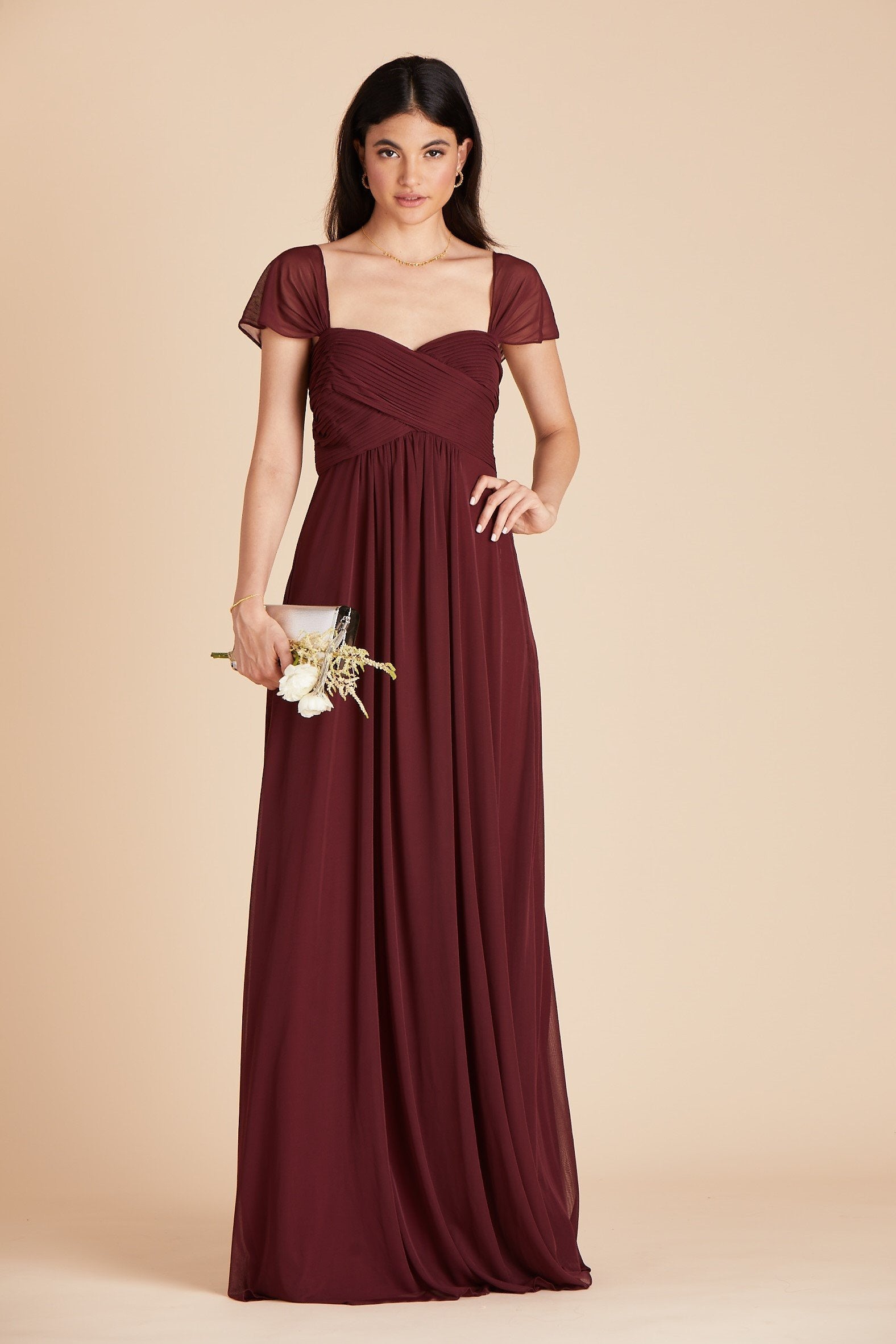 Maria convertible bridesmaids dress in cabernet burgundy chiffon by Birdy Grey, front view