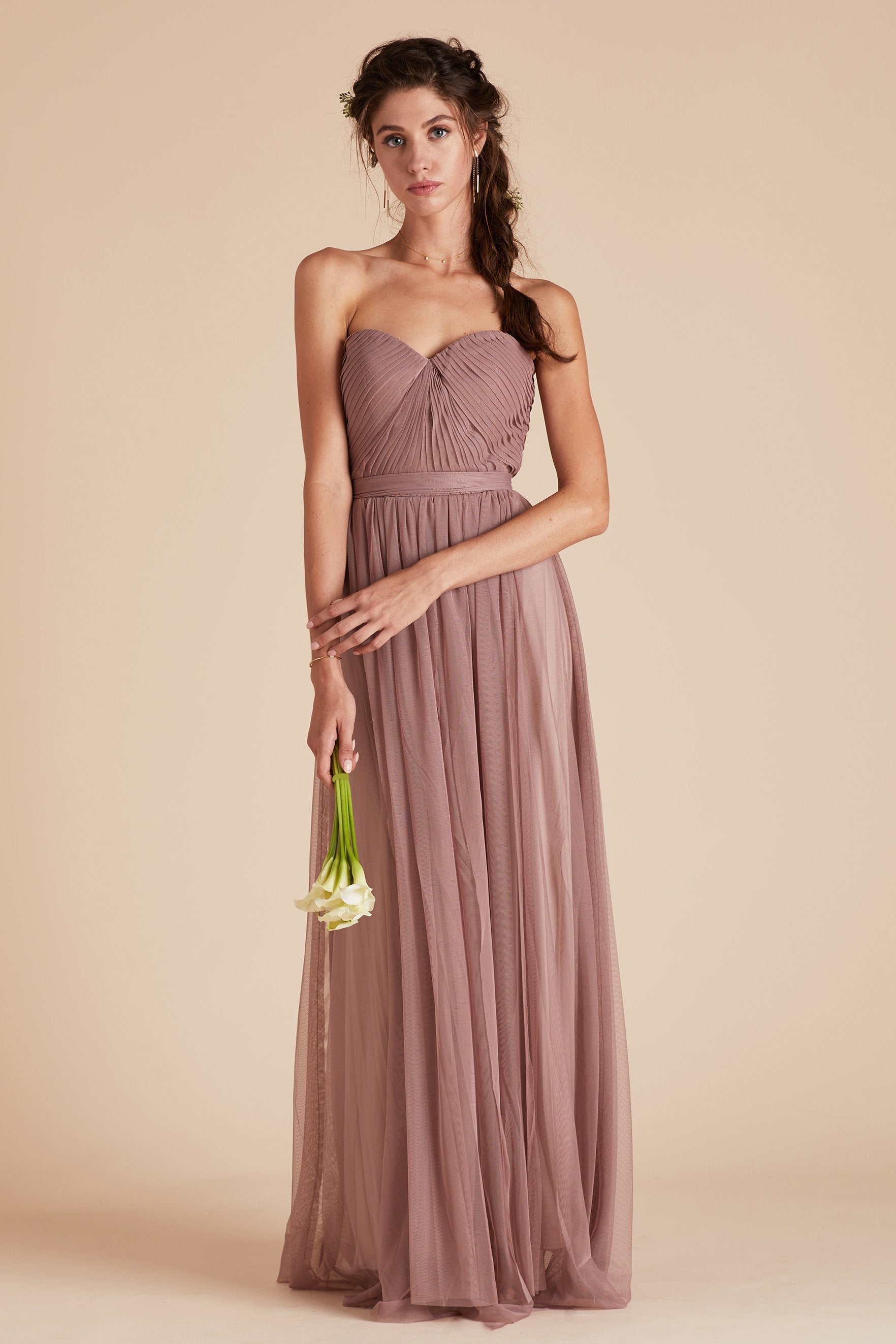 Christina convertible bridesmaid dress in sandy mauve tulle by Birdy Grey, front view