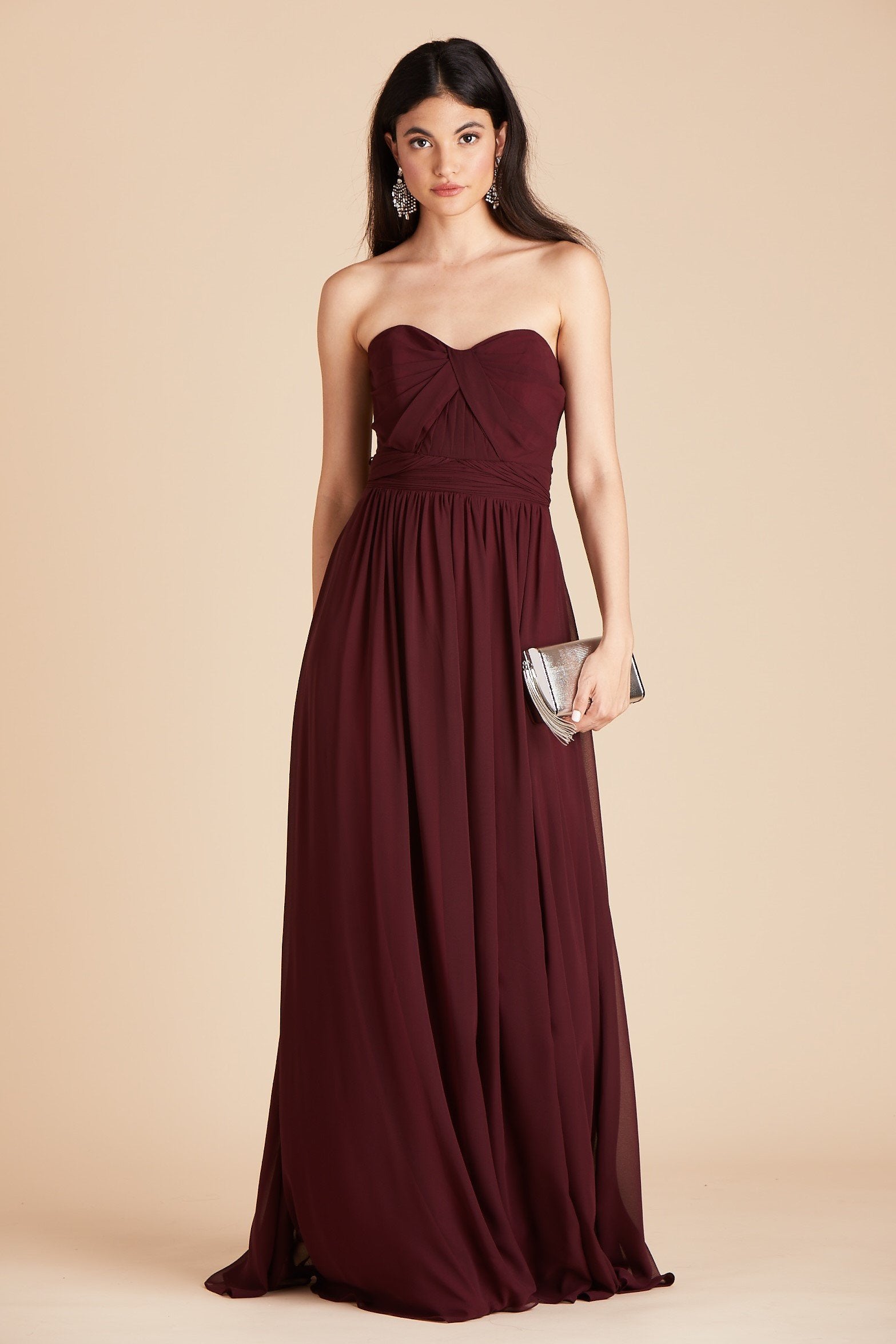 Grace convertible bridesmaid dress in cabernet burgundy chiffon by Birdy Grey, front view