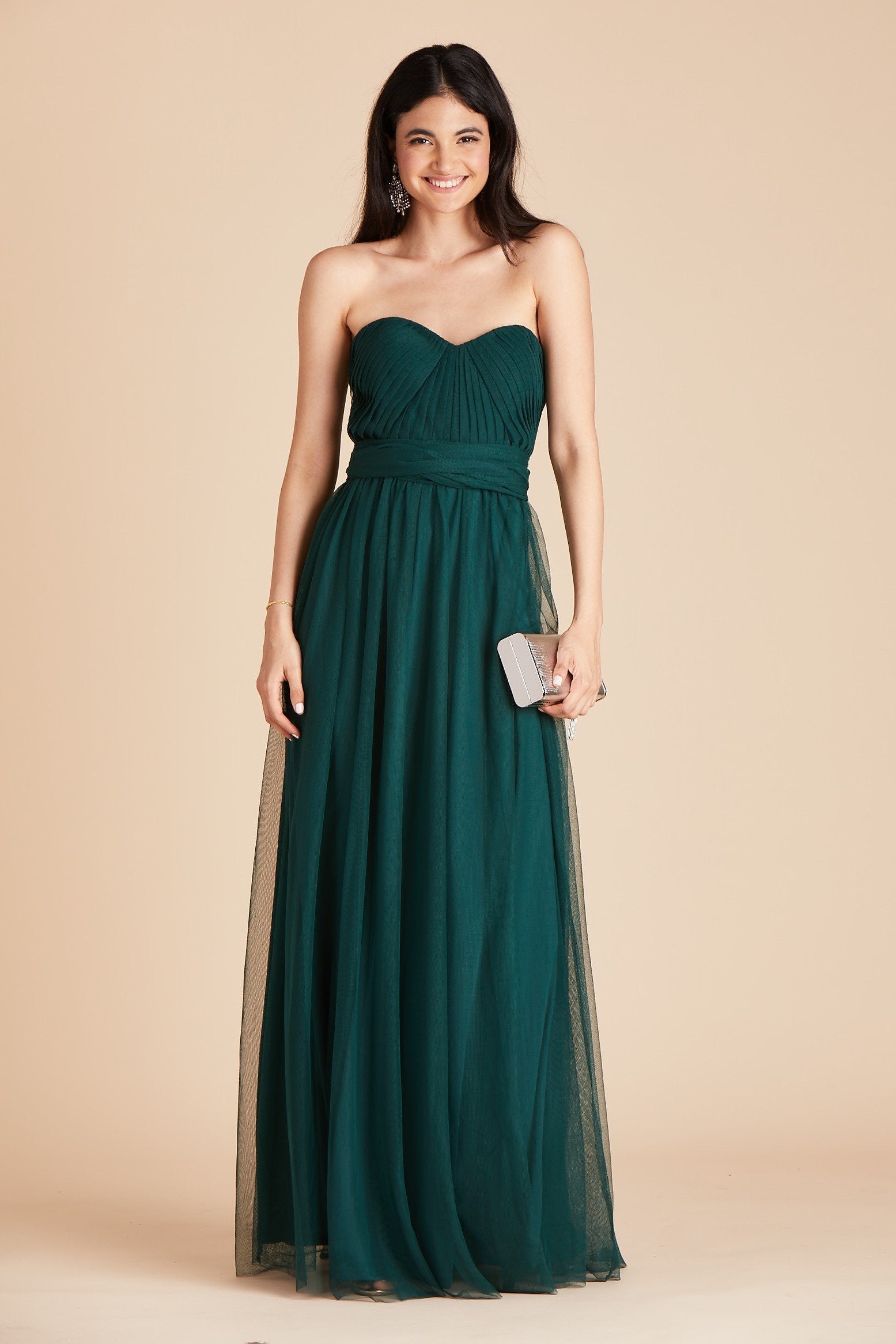 Christina convertible bridesmaid dress in emerald green tulle by Birdy Grey, front view