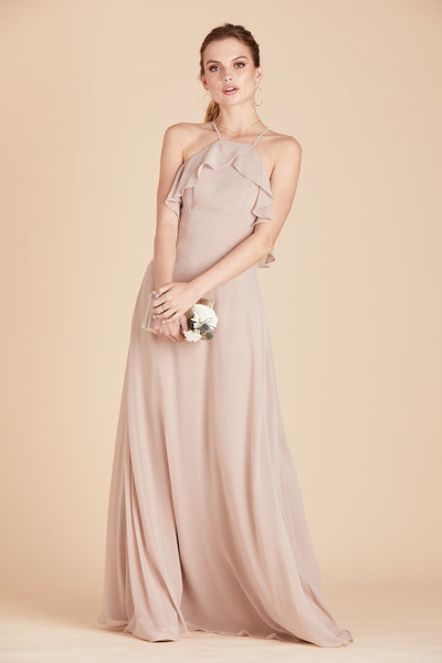 Jules bridesmaid dress in taupe chiffon by Birdy Grey, front view