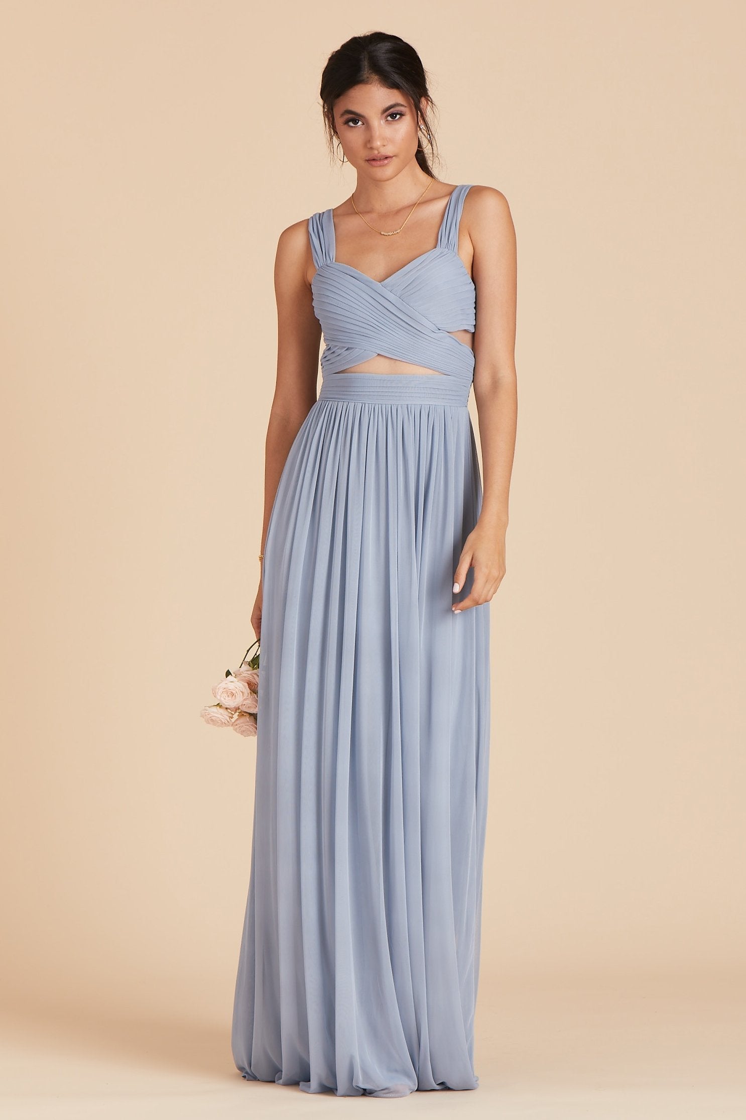 Elsye bridesmaid dress in dusty blue chiffon by Birdy Grey, front view