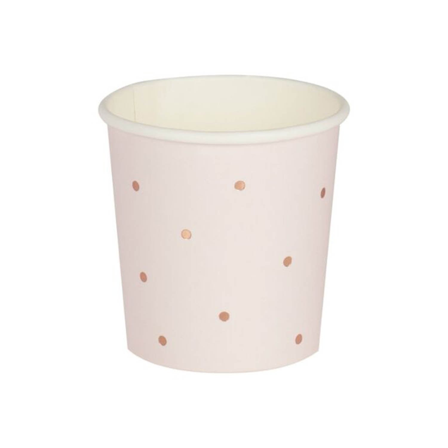 Paper Shot glasses in rose gold foil by Birdy Grey, front view