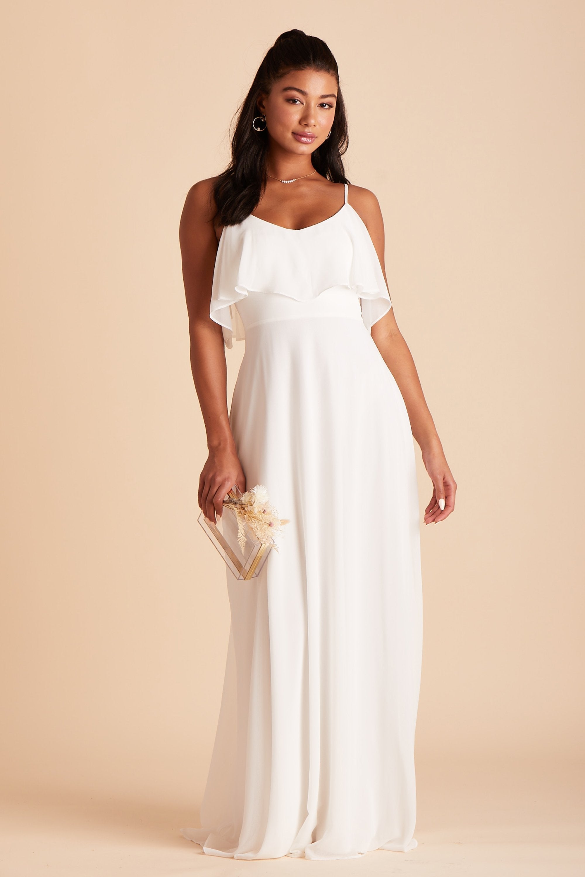 Jane convertible bridesmaid dress in white chiffon by Birdy Grey, front view