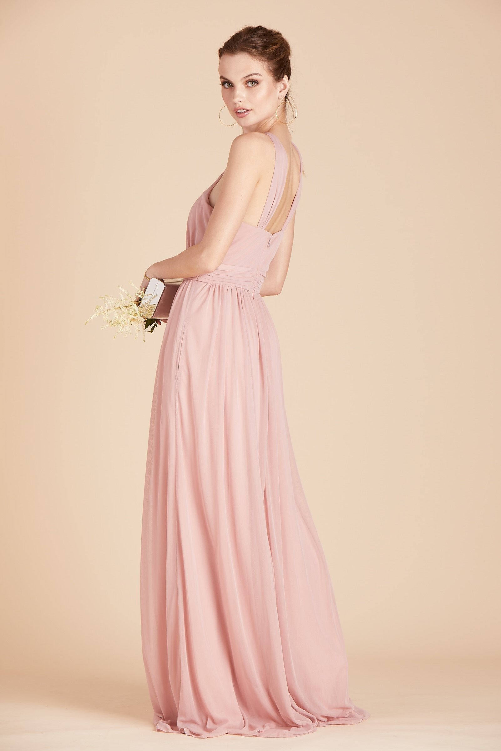 Kiko bridesmaid dress in dusty rose chiffon by Birdy Grey, side view