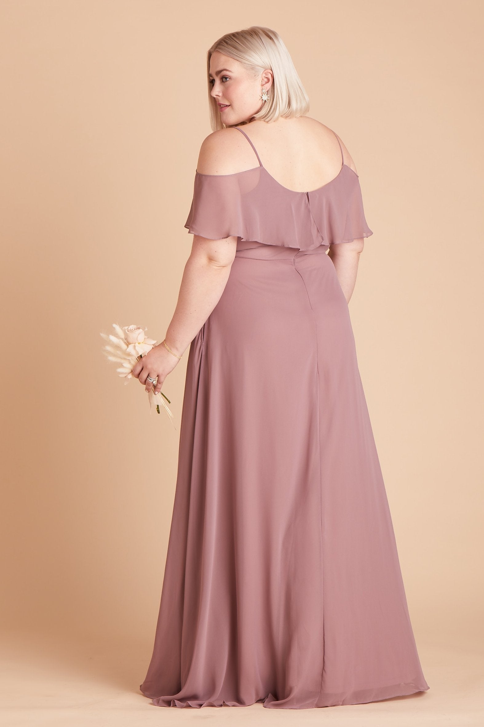 Jane convertible plus size bridesmaid dress in dark mauve chiffon by Birdy Grey, back view