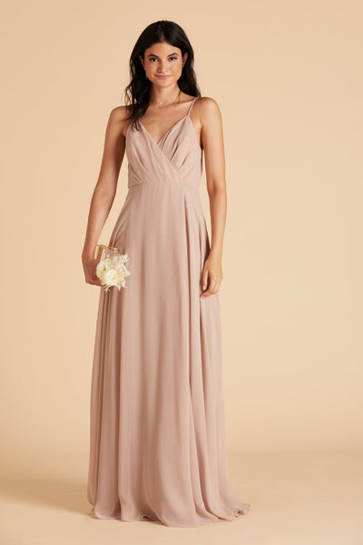 Kaia bridesmaids dress in taupe chiffon by Birdy Grey, front view