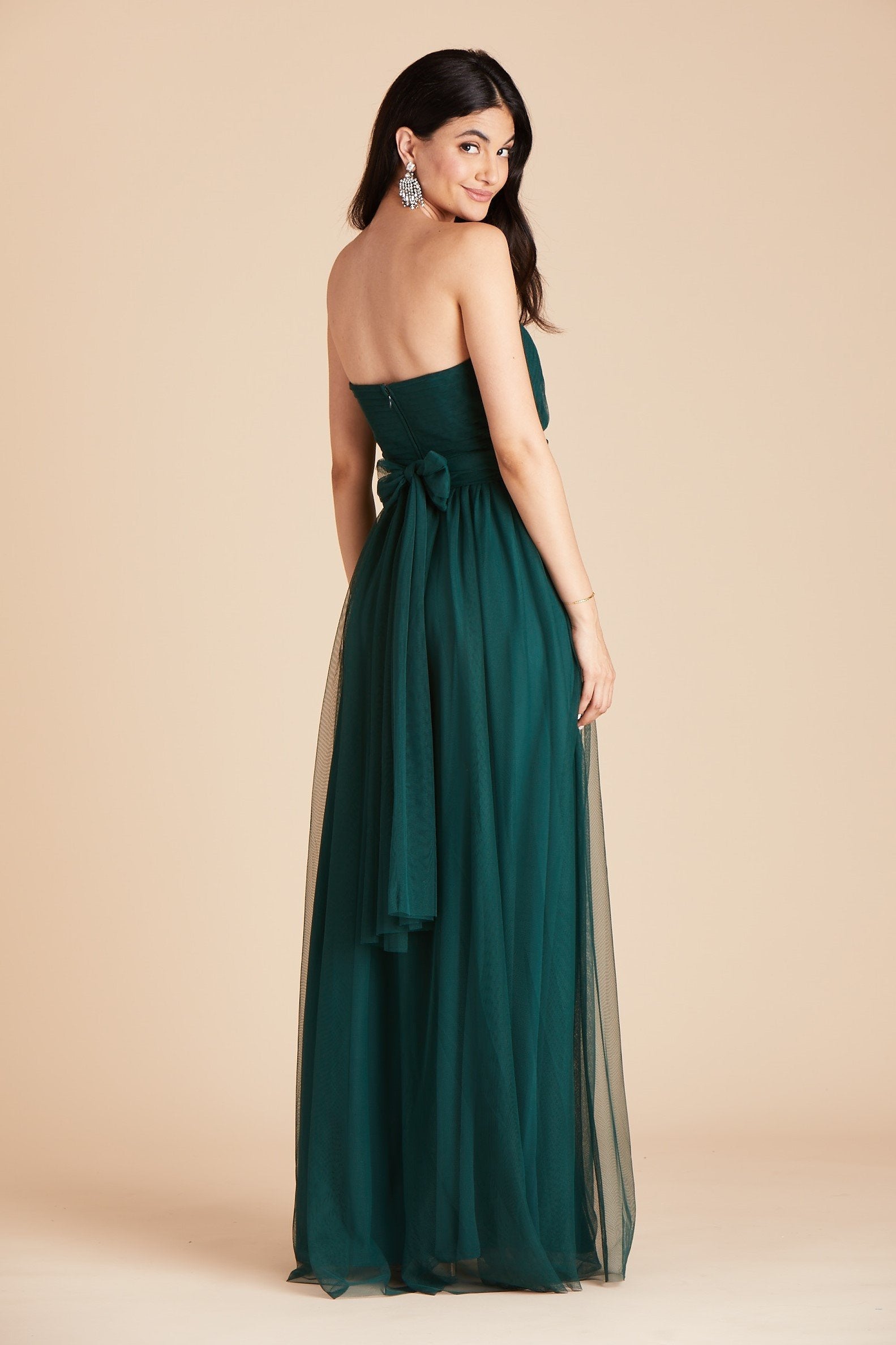 Christina convertible bridesmaid dress in emerald green tulle by Birdy Grey, back view