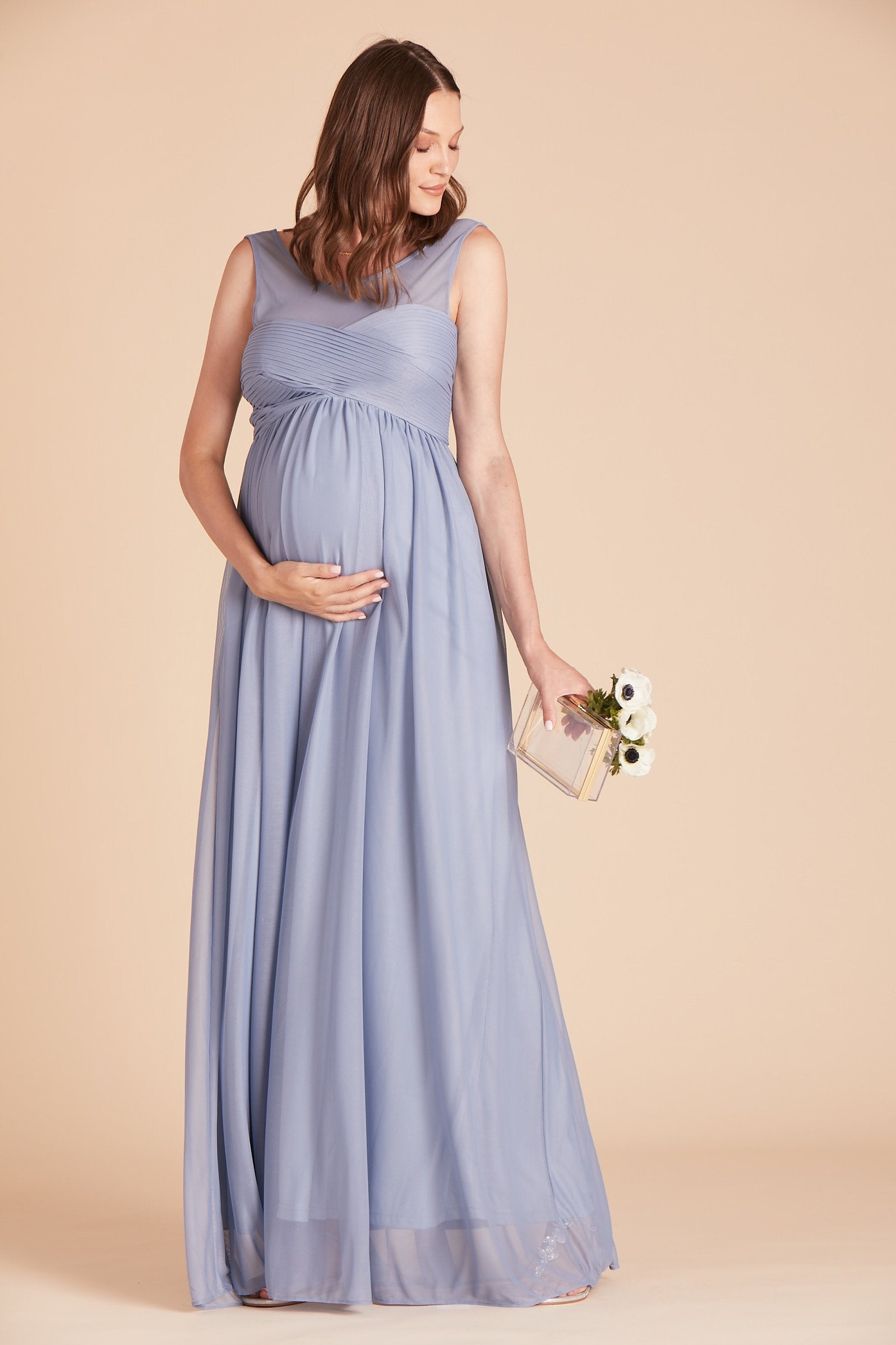 Ryan bridesmaid dress in dusty blue chiffon by Birdy Grey, front view