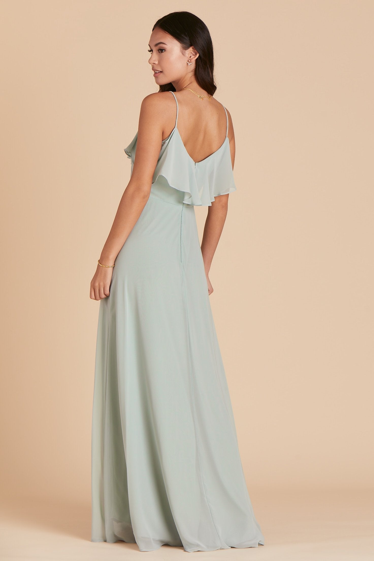 Jane convertible bridesmaid dress in sage green chiffon by Birdy Grey, back view