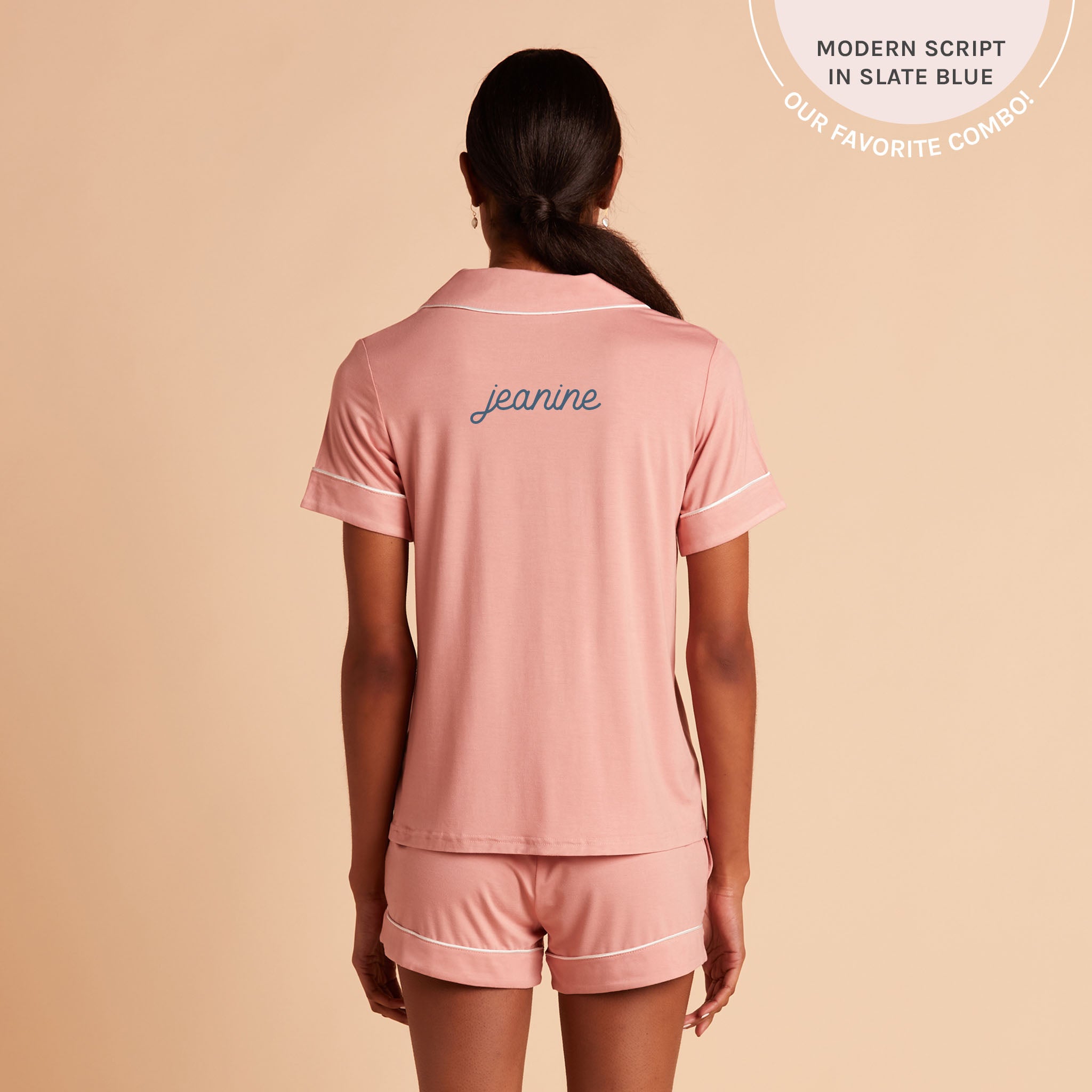 Jonny Short Sleeve Pajama Set in dusty rose rayon by Birdy Grey, back view