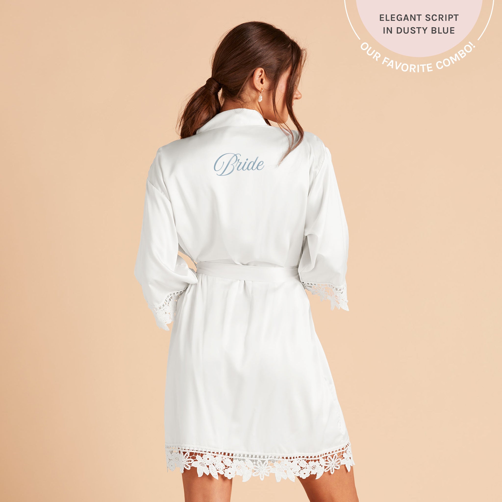 Satin Lace Robe in white by Birdy Grey, back view