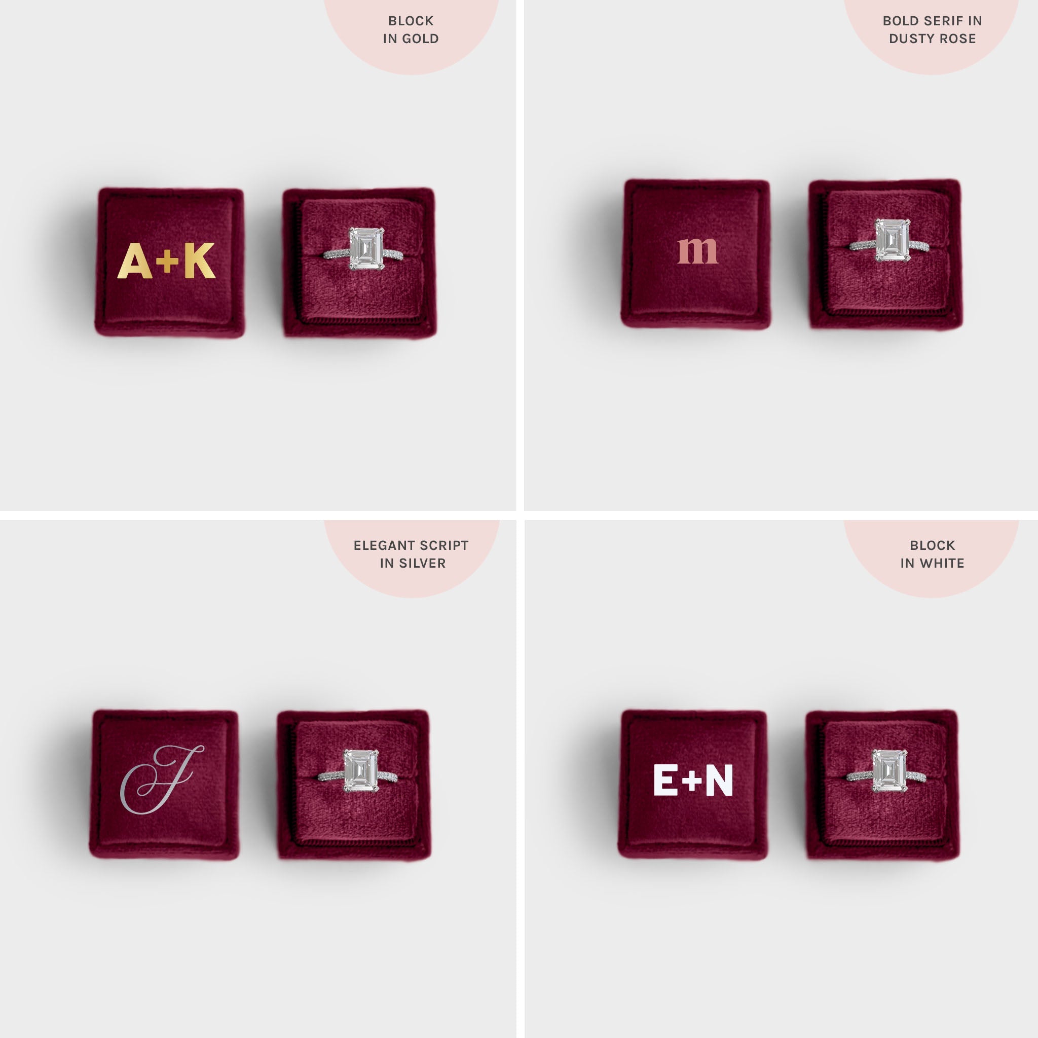 Velvet Ring Boxes with personalization by Birdy Grey