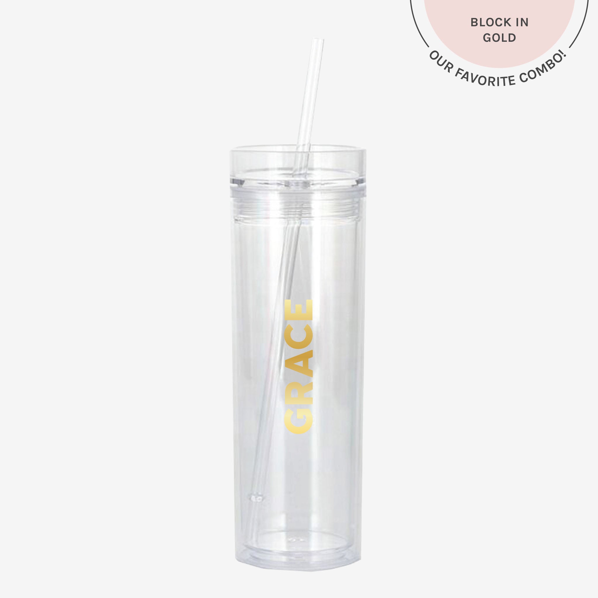 Flat view Personalized Tumblers in clear with the name 