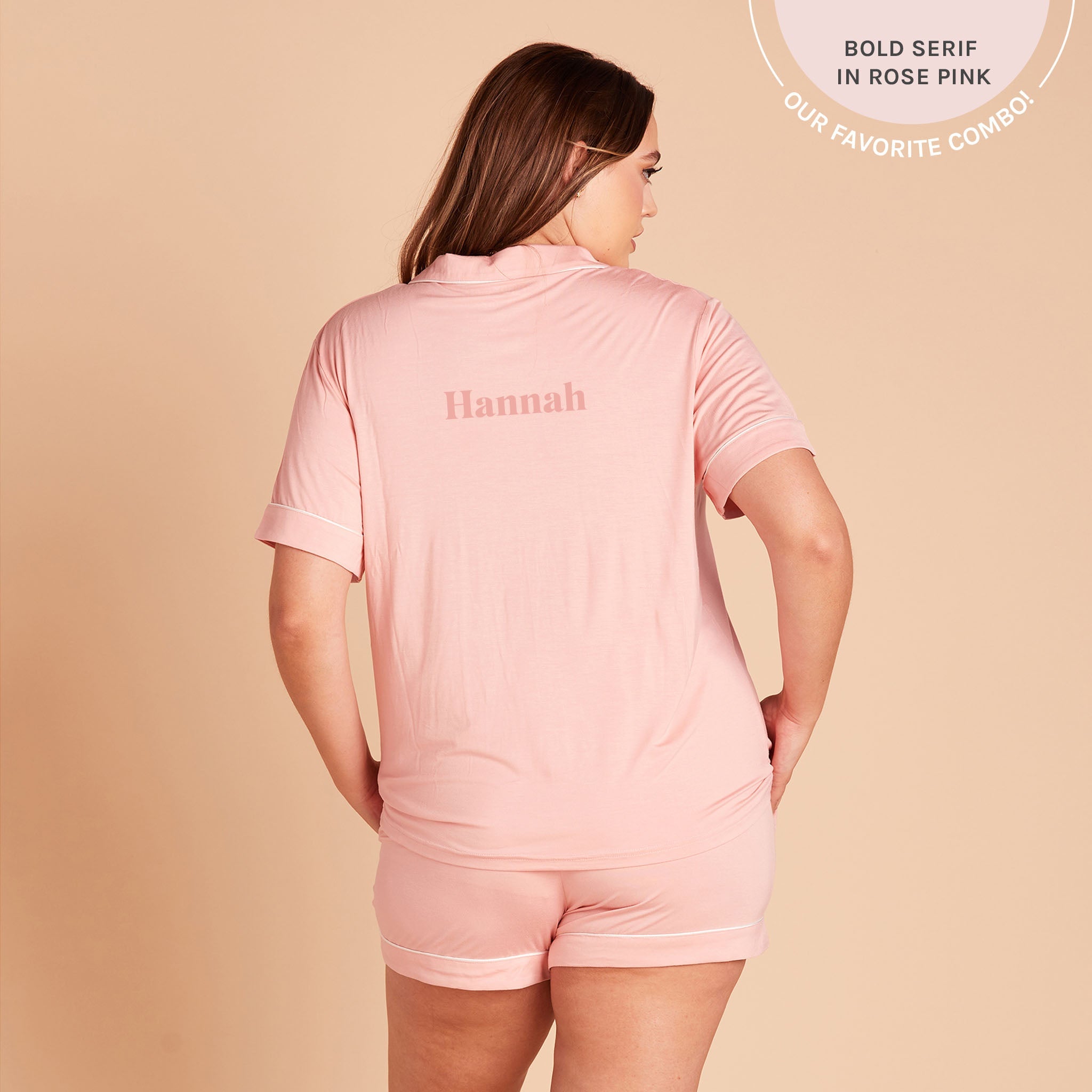 Jonny plus size Pajama Set in rose pink by Birdy Grey, back view