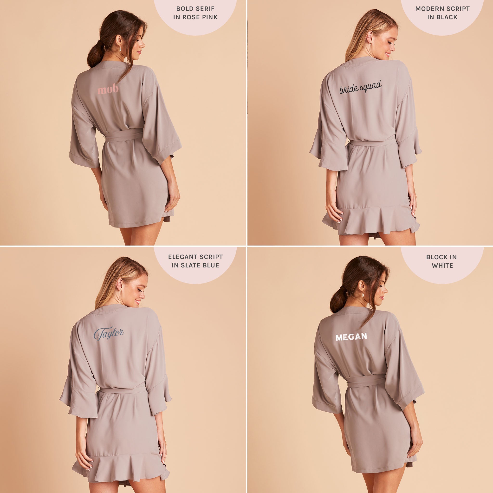 Kenny Ruffle Robe in gray by Birdy Grey, back view