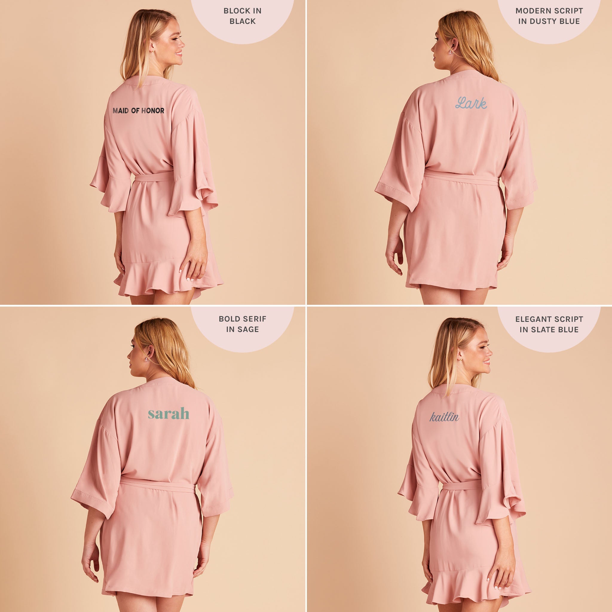 Kenny Ruffle Robe in dusty rose by Birdy Grey, back view