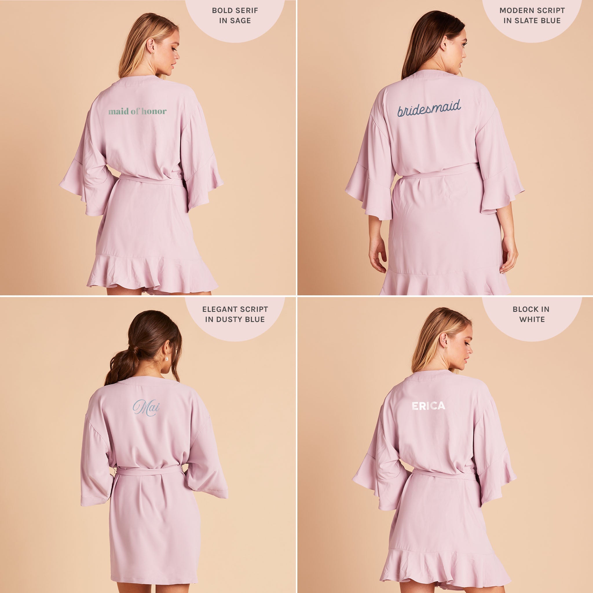 Kenny Ruffle Robe in lavender by Birdy Grey, back view