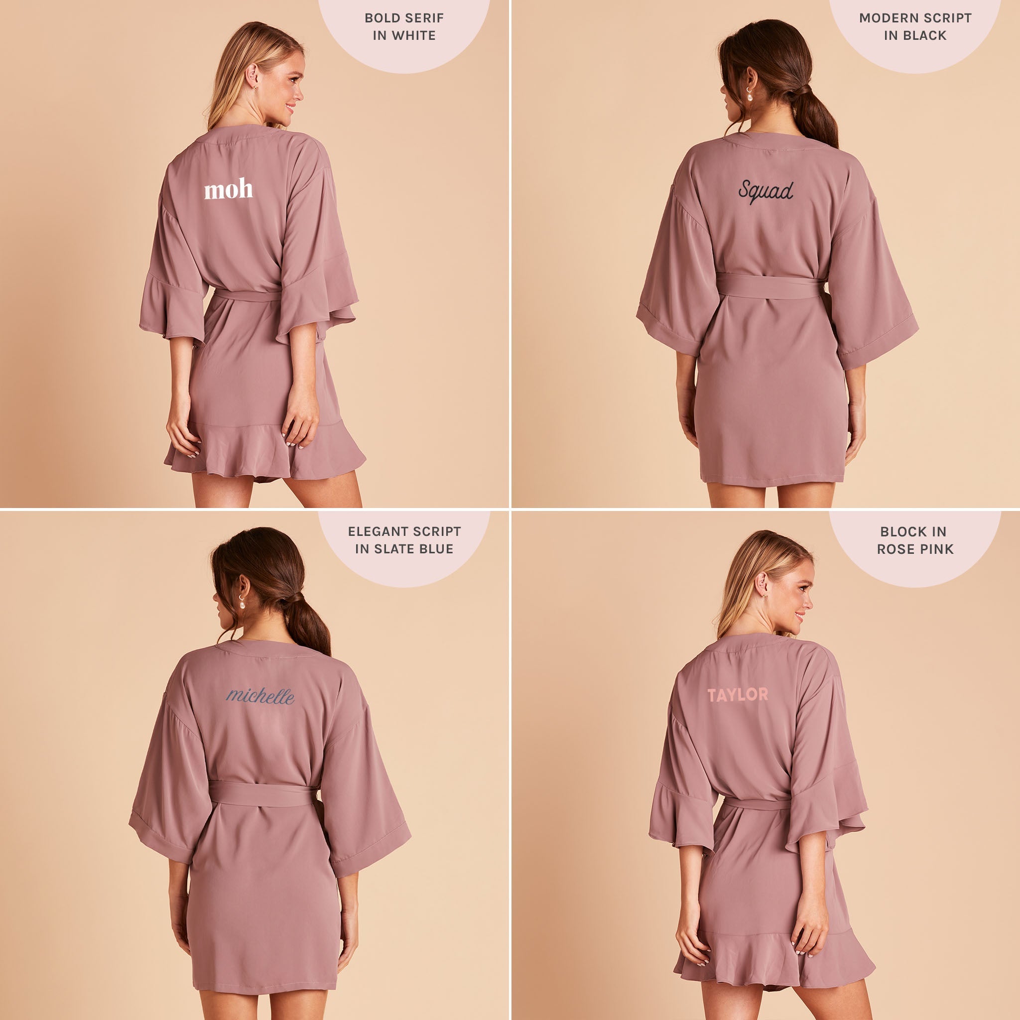 Kenny Ruffle Robe in dark mauve by Birdy Grey, back view