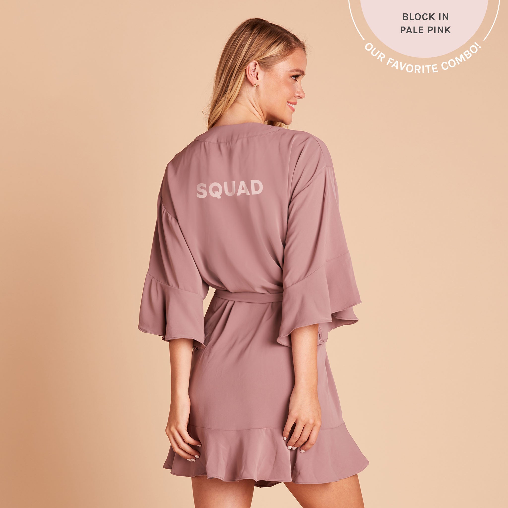 Kenny Ruffle Robe in dark mauve by Birdy Grey, back view