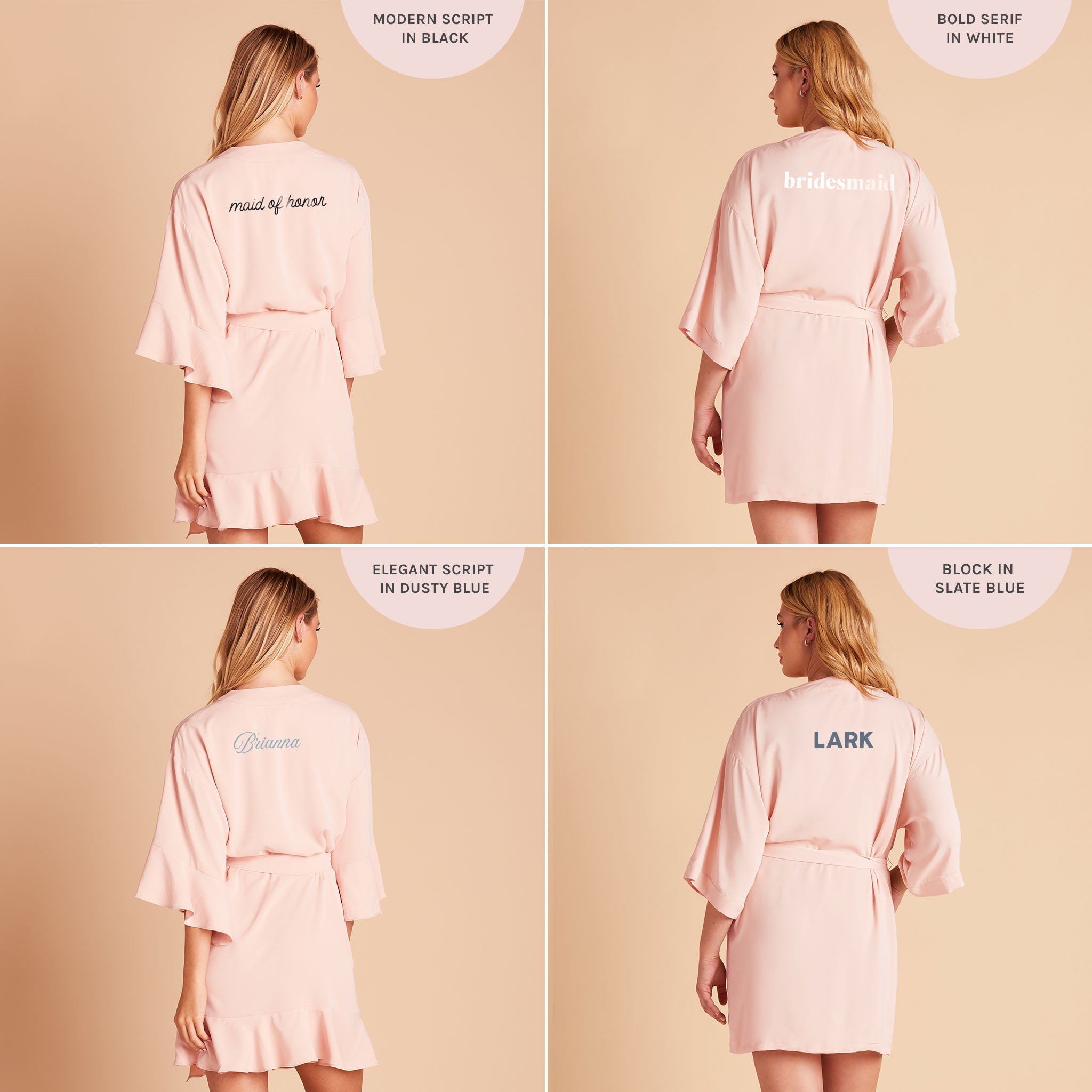 Kenny Ruffle Robe in blush pink by Birdy Grey, back view